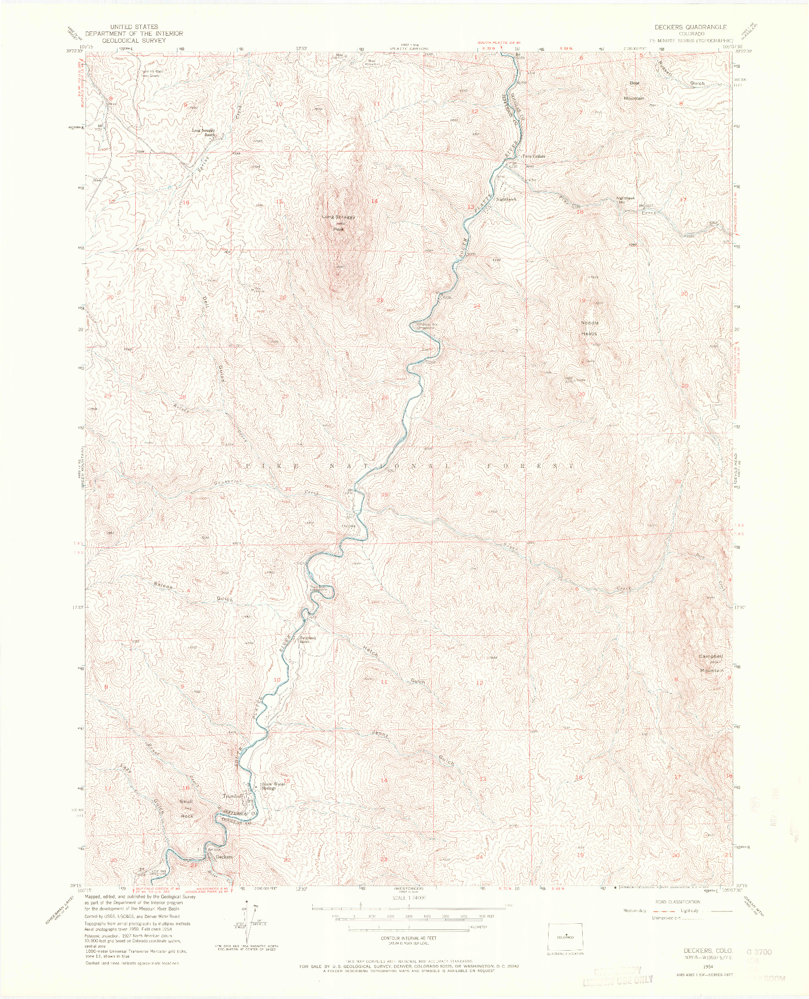 USGS 1:24000-SCALE QUADRANGLE FOR DECKERS, CO 1954