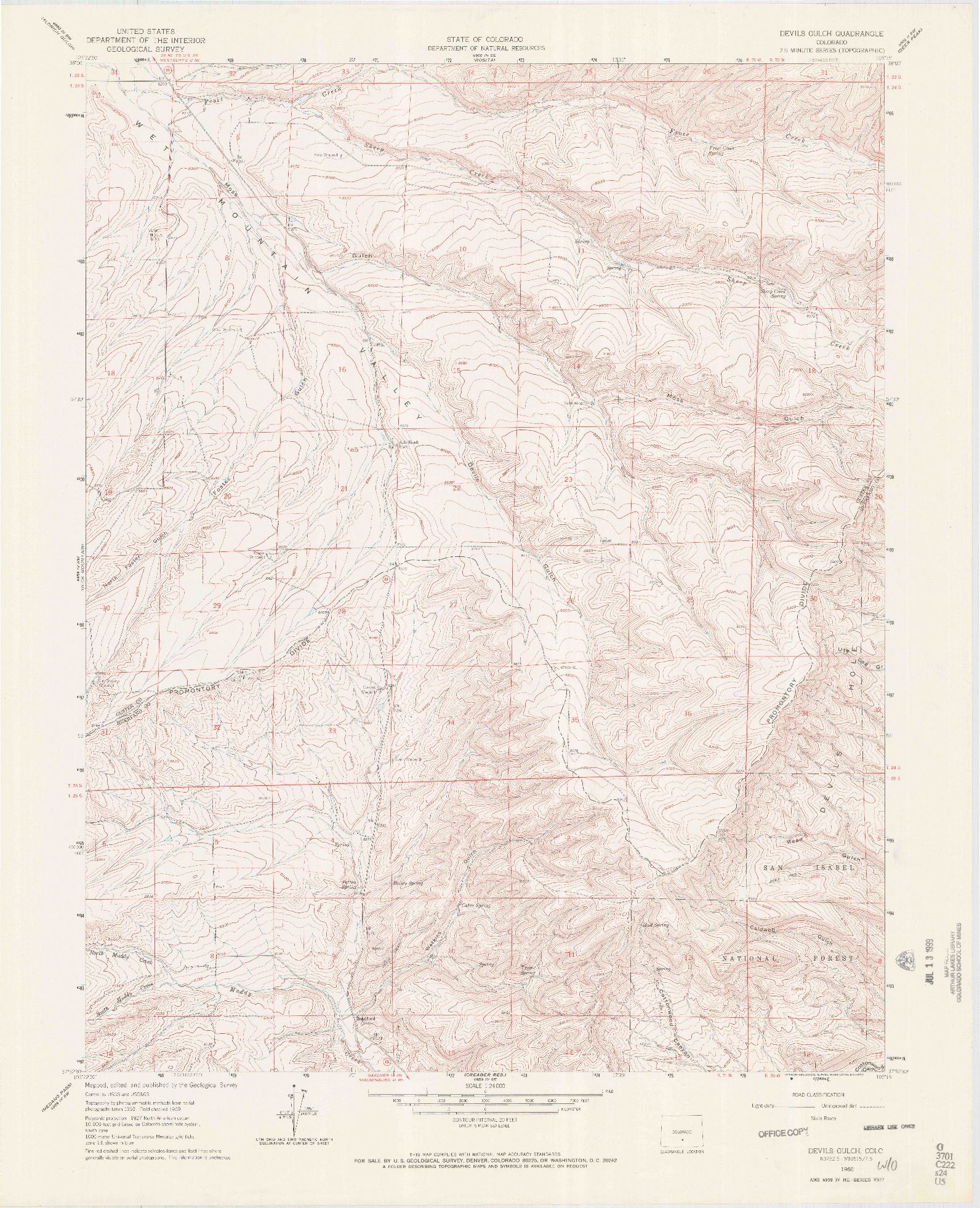 USGS 1:24000-SCALE QUADRANGLE FOR DEVILS GULCH, CO 1960