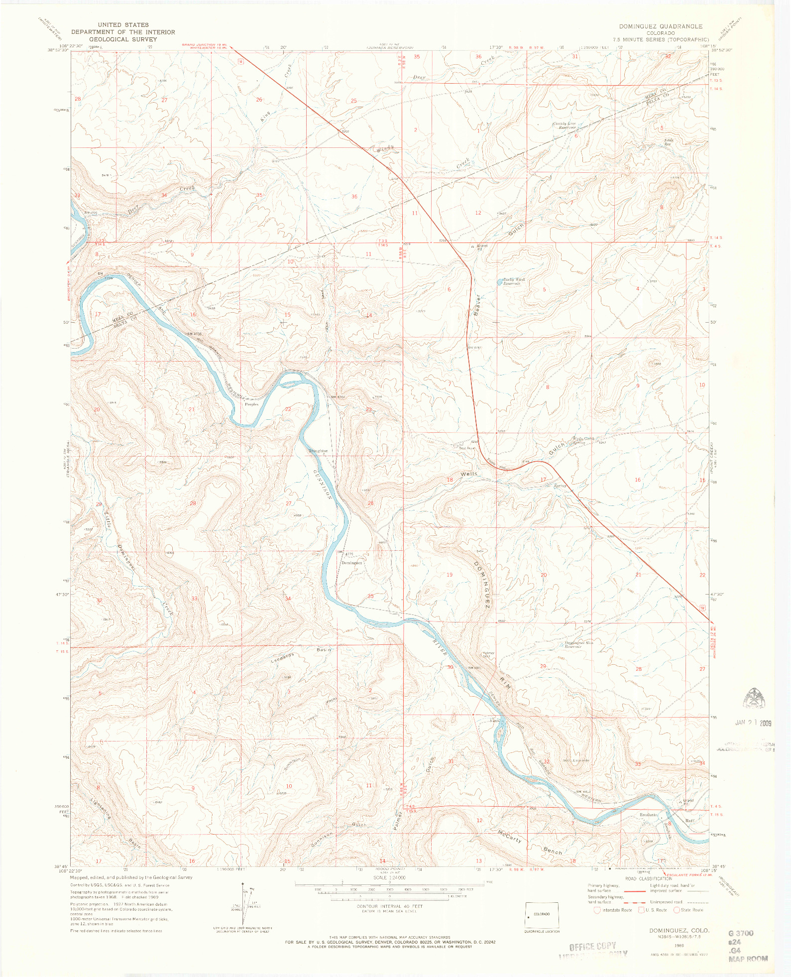 USGS 1:24000-SCALE QUADRANGLE FOR DOMINGUEZ, CO 1969