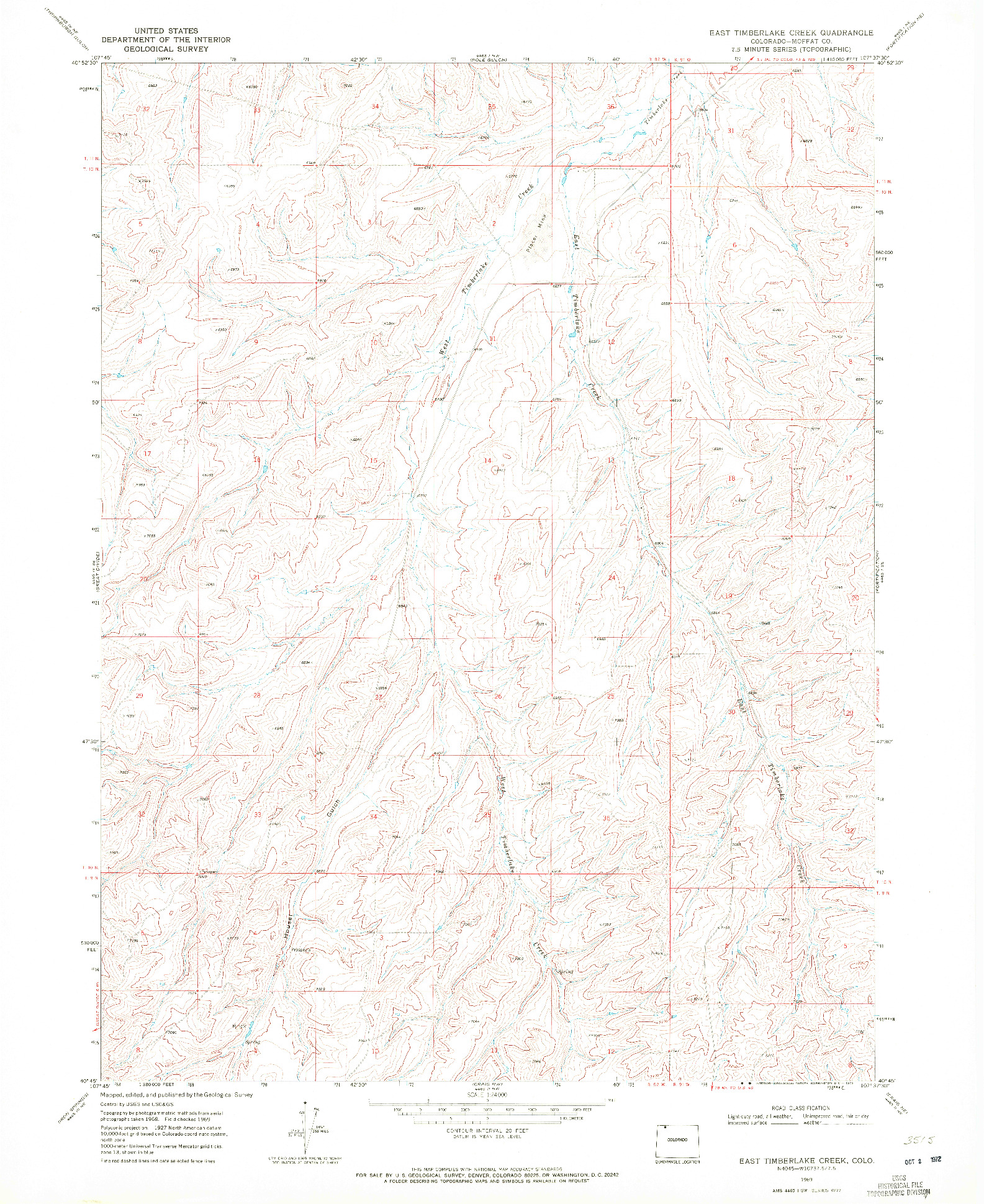 USGS 1:24000-SCALE QUADRANGLE FOR EAST TIMBERLAKE CREEK, CO 1969