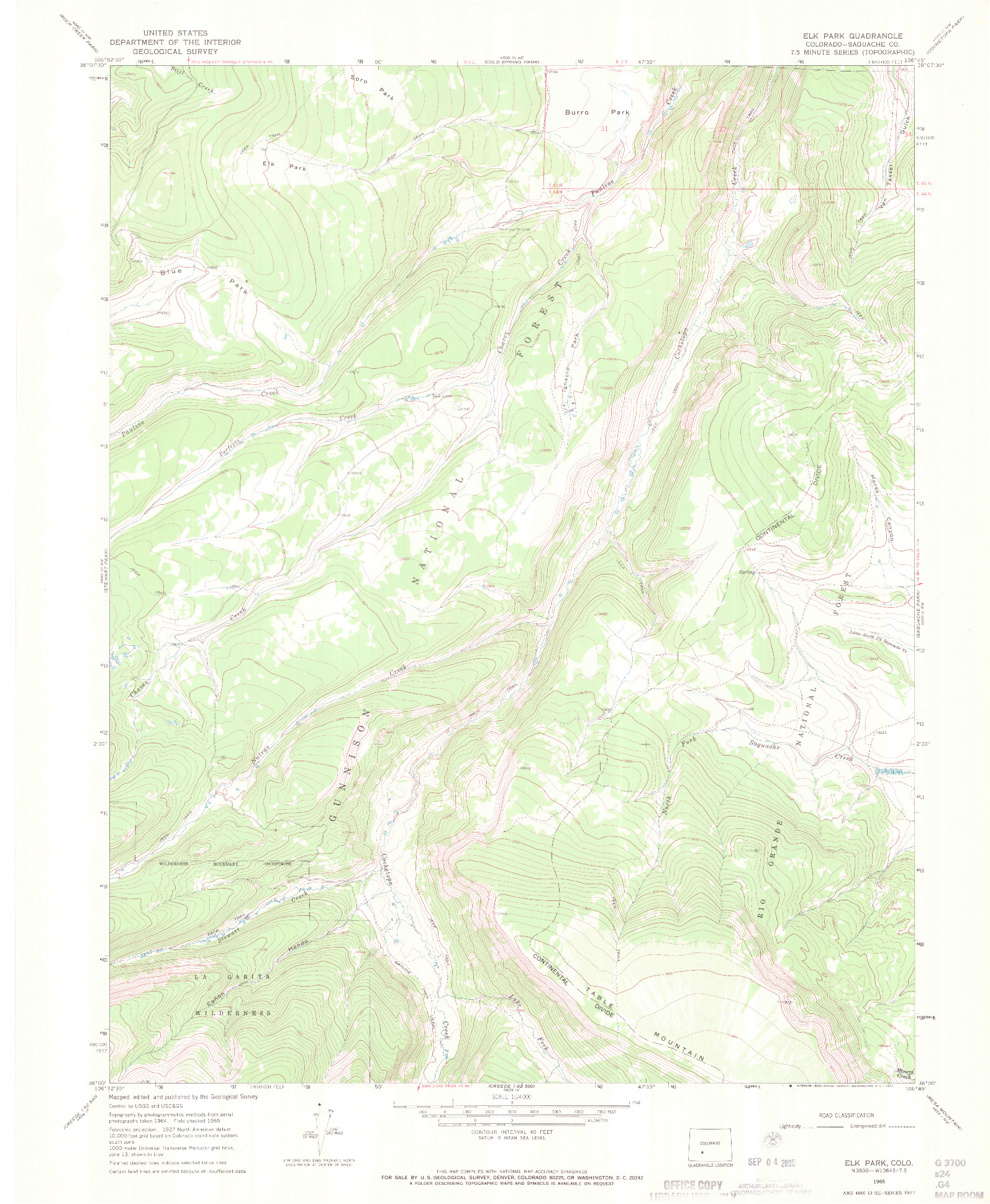 USGS 1:24000-SCALE QUADRANGLE FOR ELK PARK, CO 1965