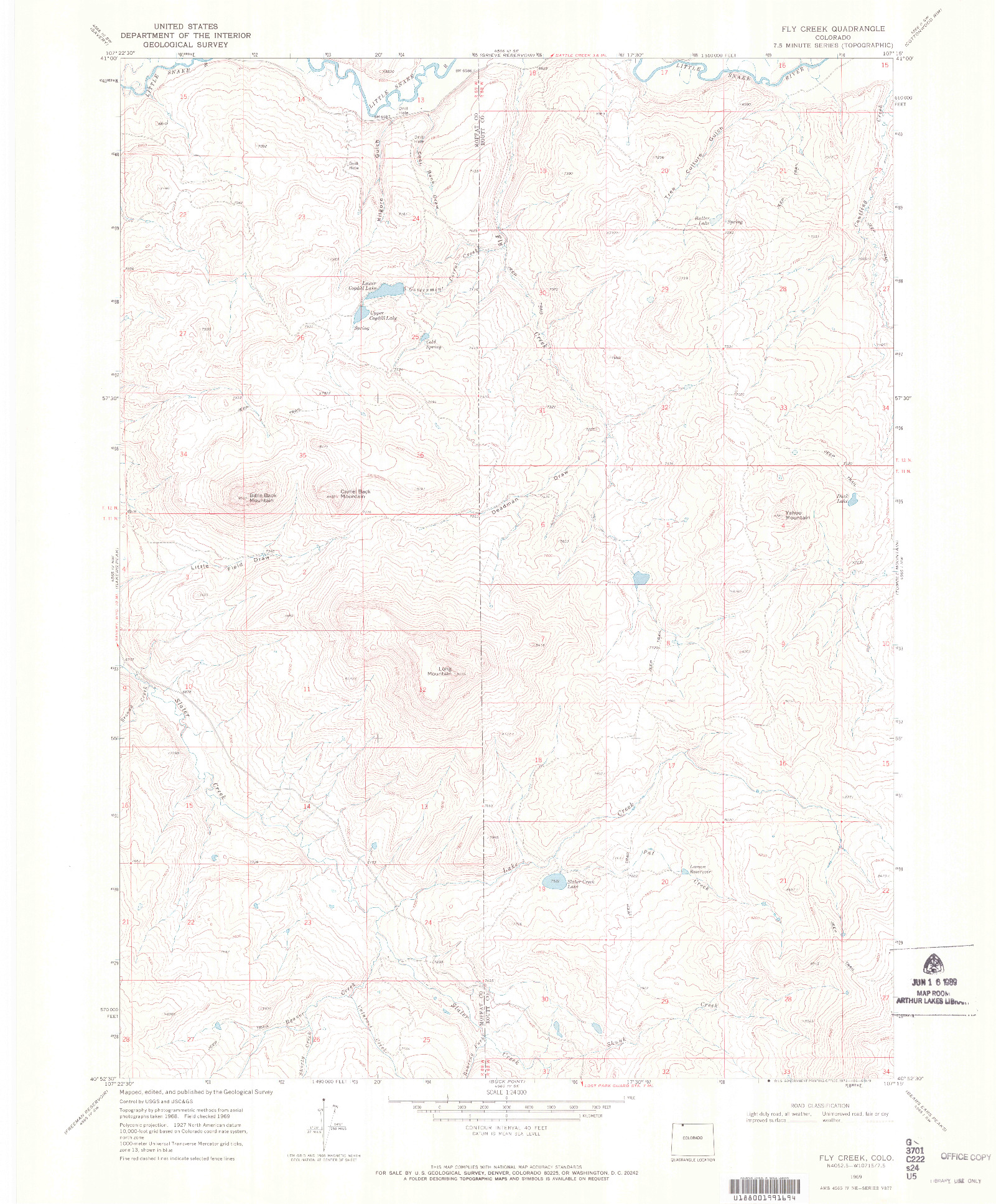 USGS 1:24000-SCALE QUADRANGLE FOR FLY CREEK, CO 1969