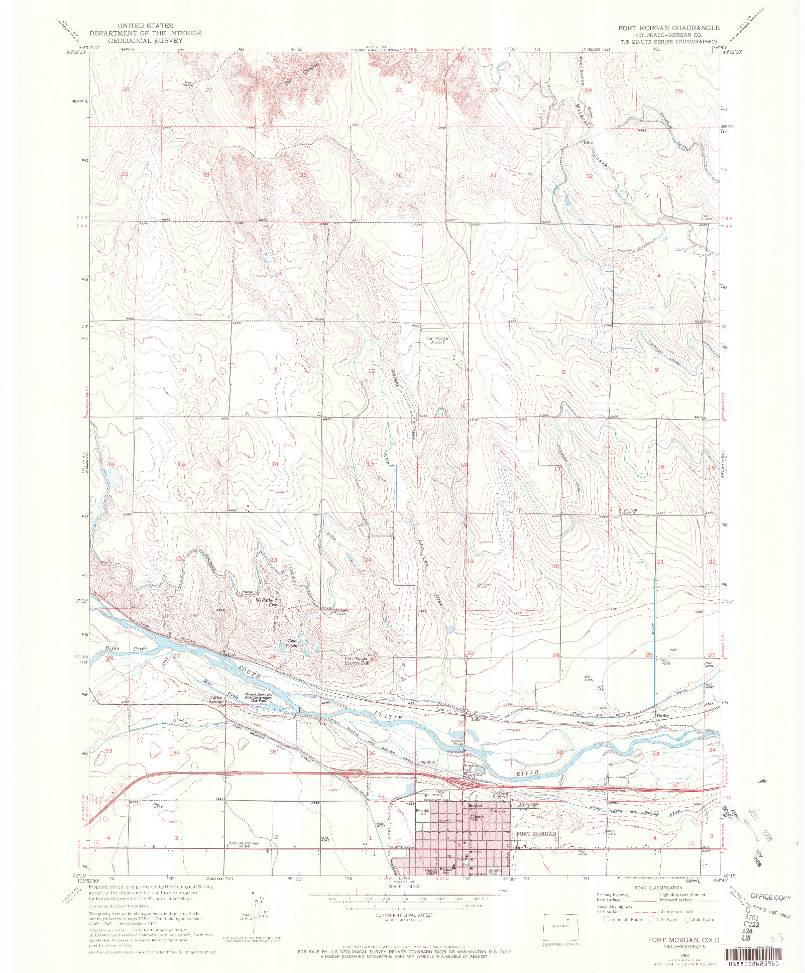 USGS 1:24000-SCALE QUADRANGLE FOR FORT MORGAN, CO 1951