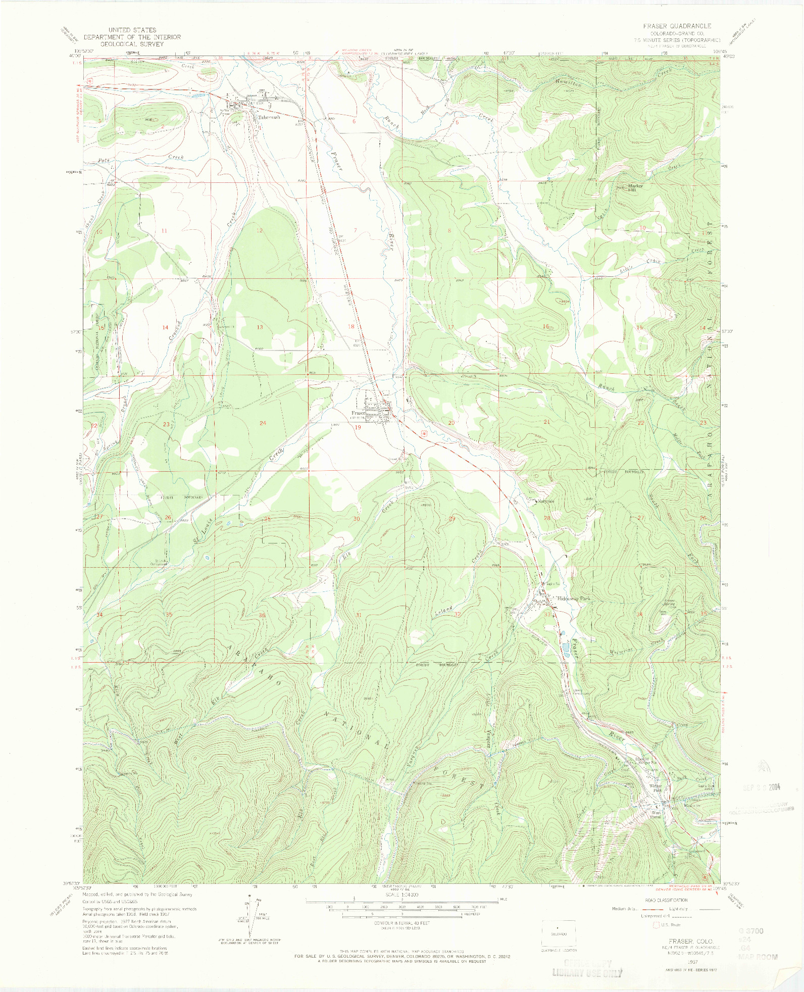 USGS 1:24000-SCALE QUADRANGLE FOR FRASER, CO 1957