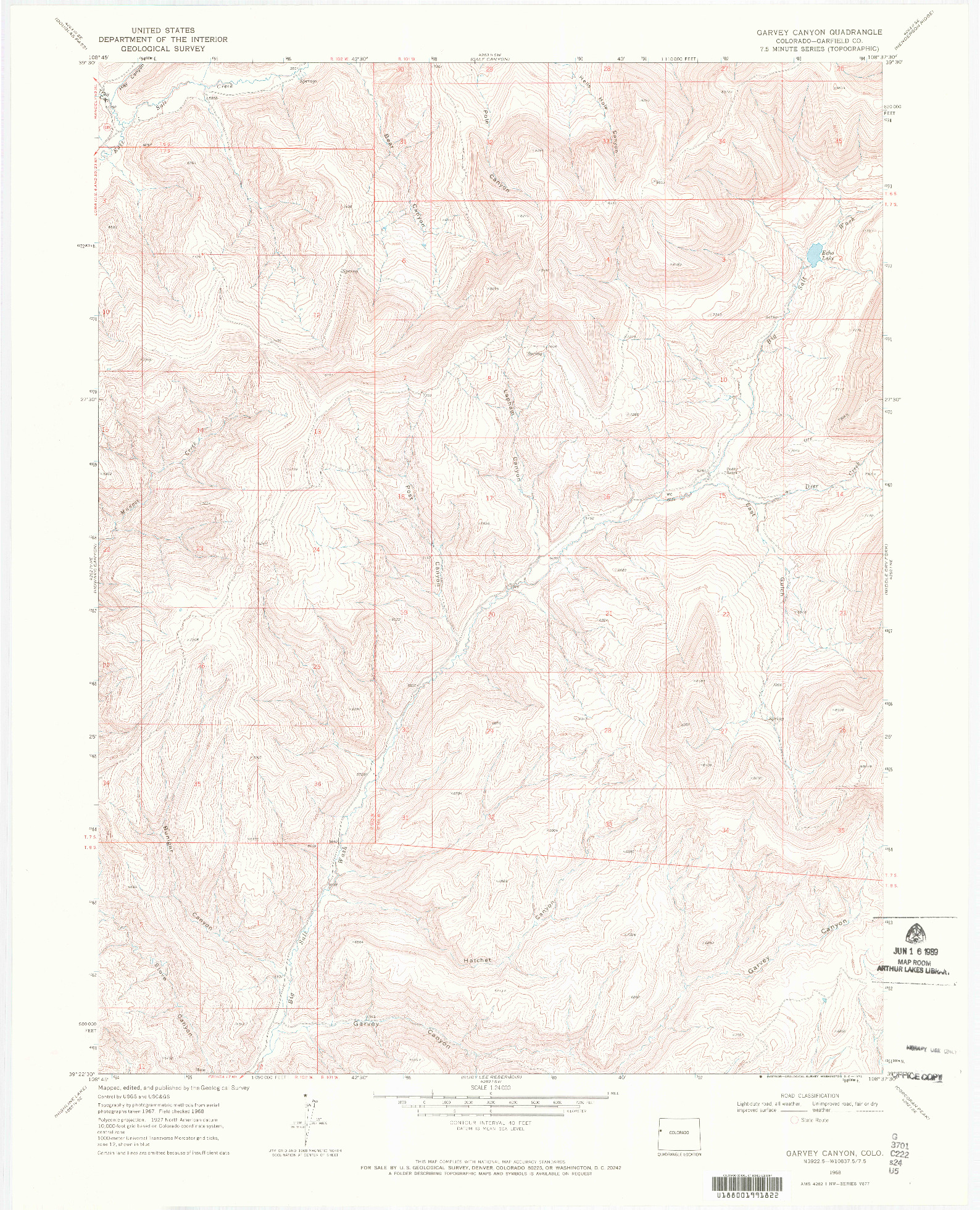 USGS 1:24000-SCALE QUADRANGLE FOR GARVEY CANYON, CO 1968