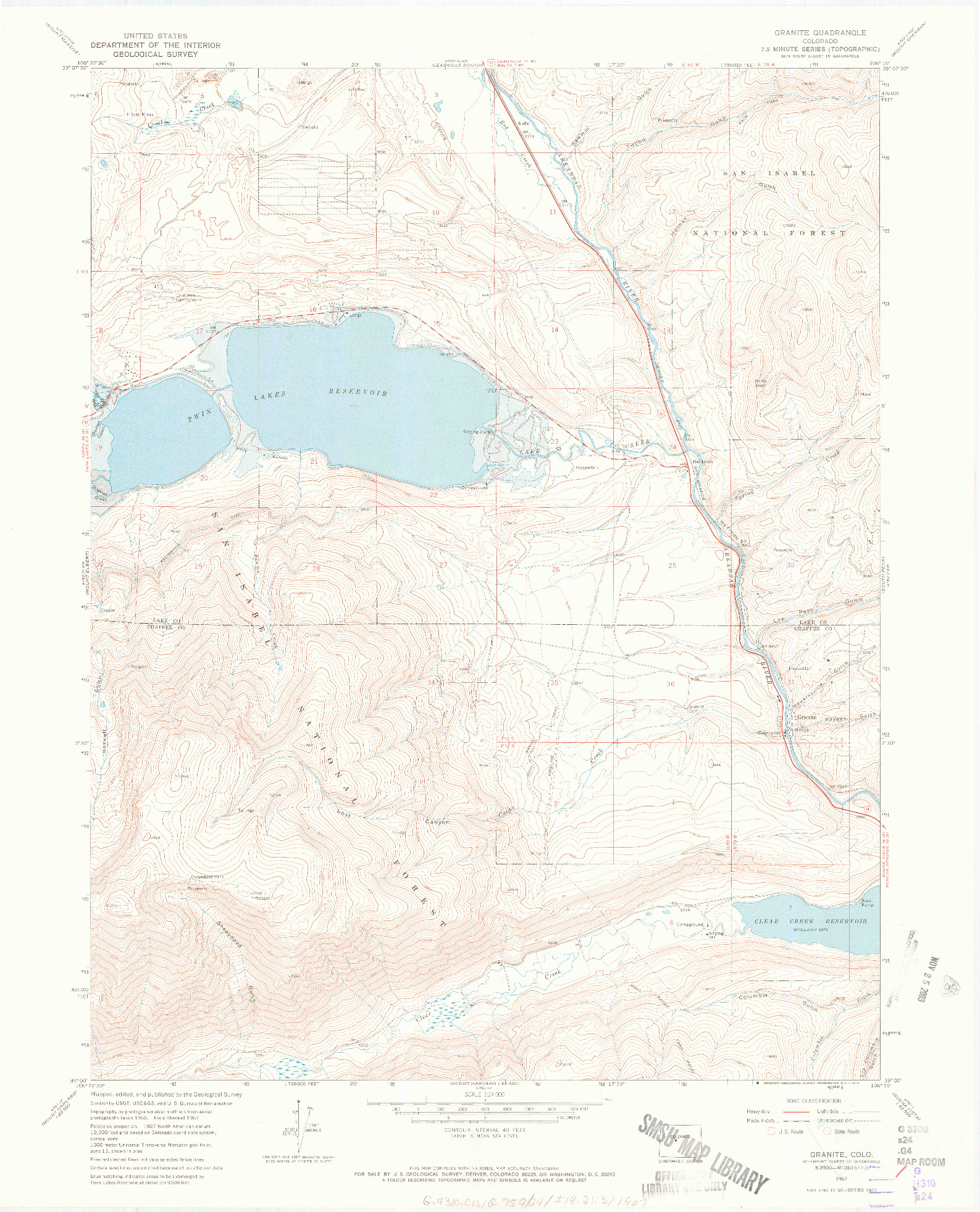 USGS 1:24000-SCALE QUADRANGLE FOR GRANITE, CO 1967