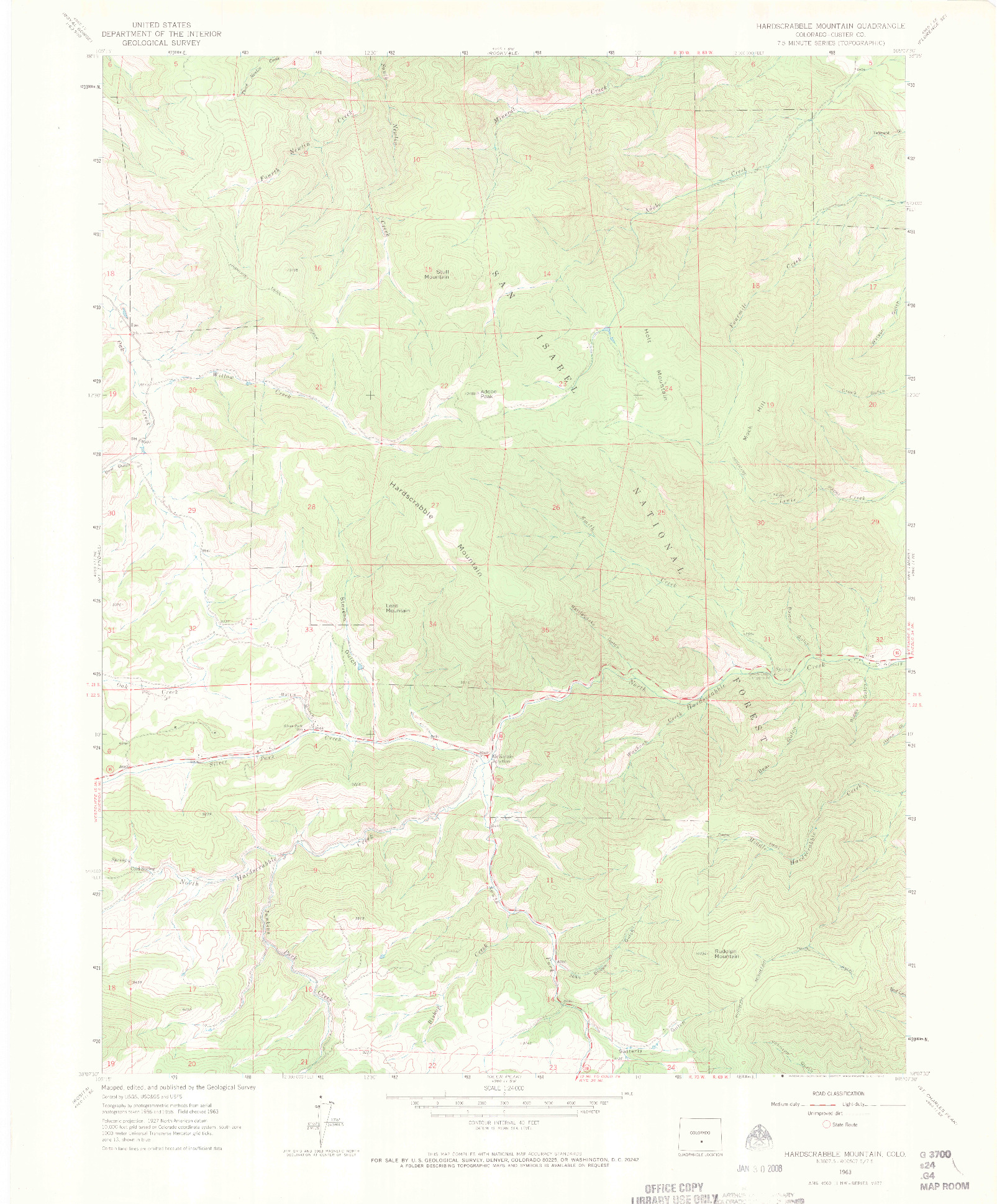 USGS 1:24000-SCALE QUADRANGLE FOR HARDSCRABBLE MOUNTAIN, CO 1963