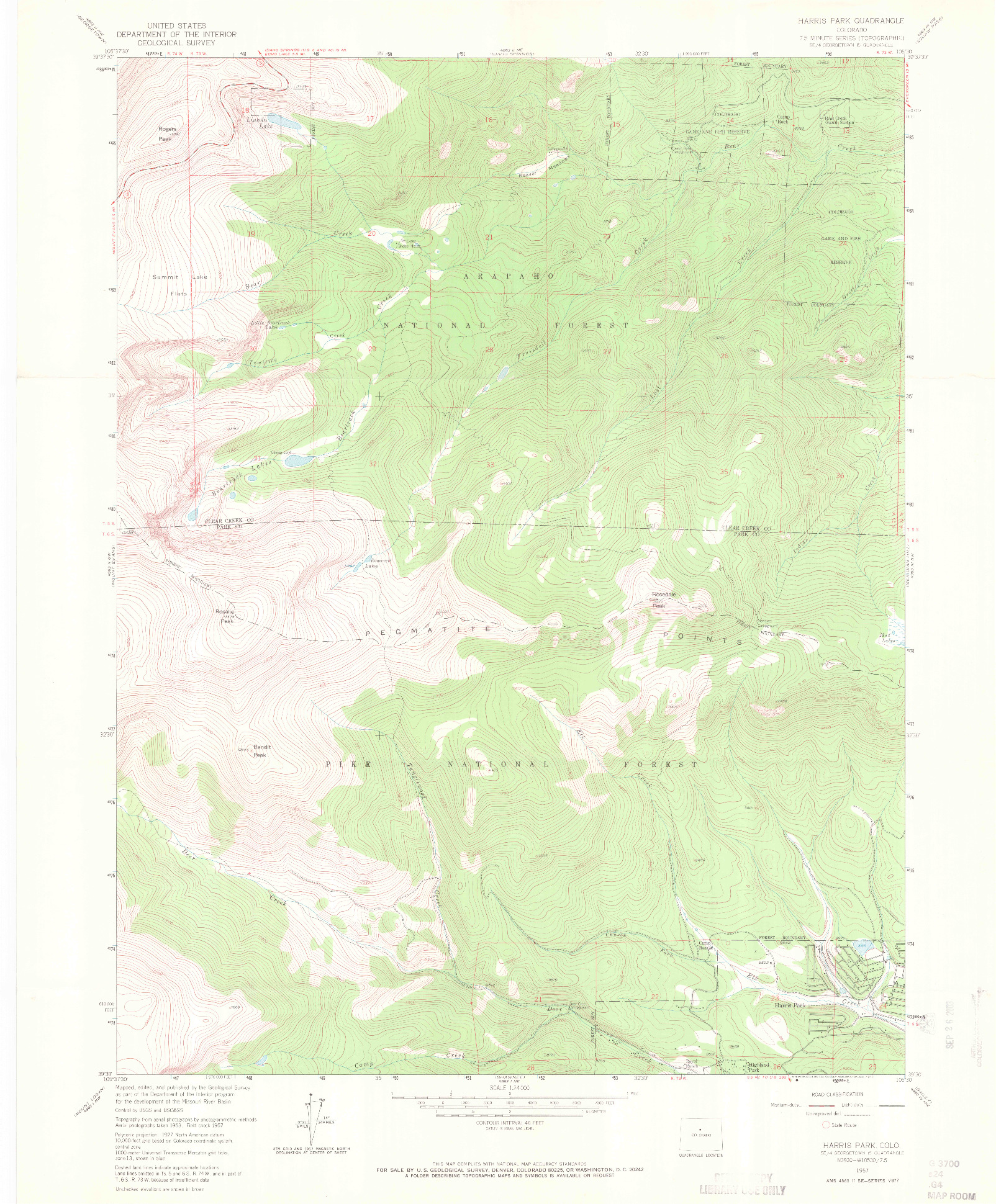 USGS 1:24000-SCALE QUADRANGLE FOR HARRIS PARK, CO 1957