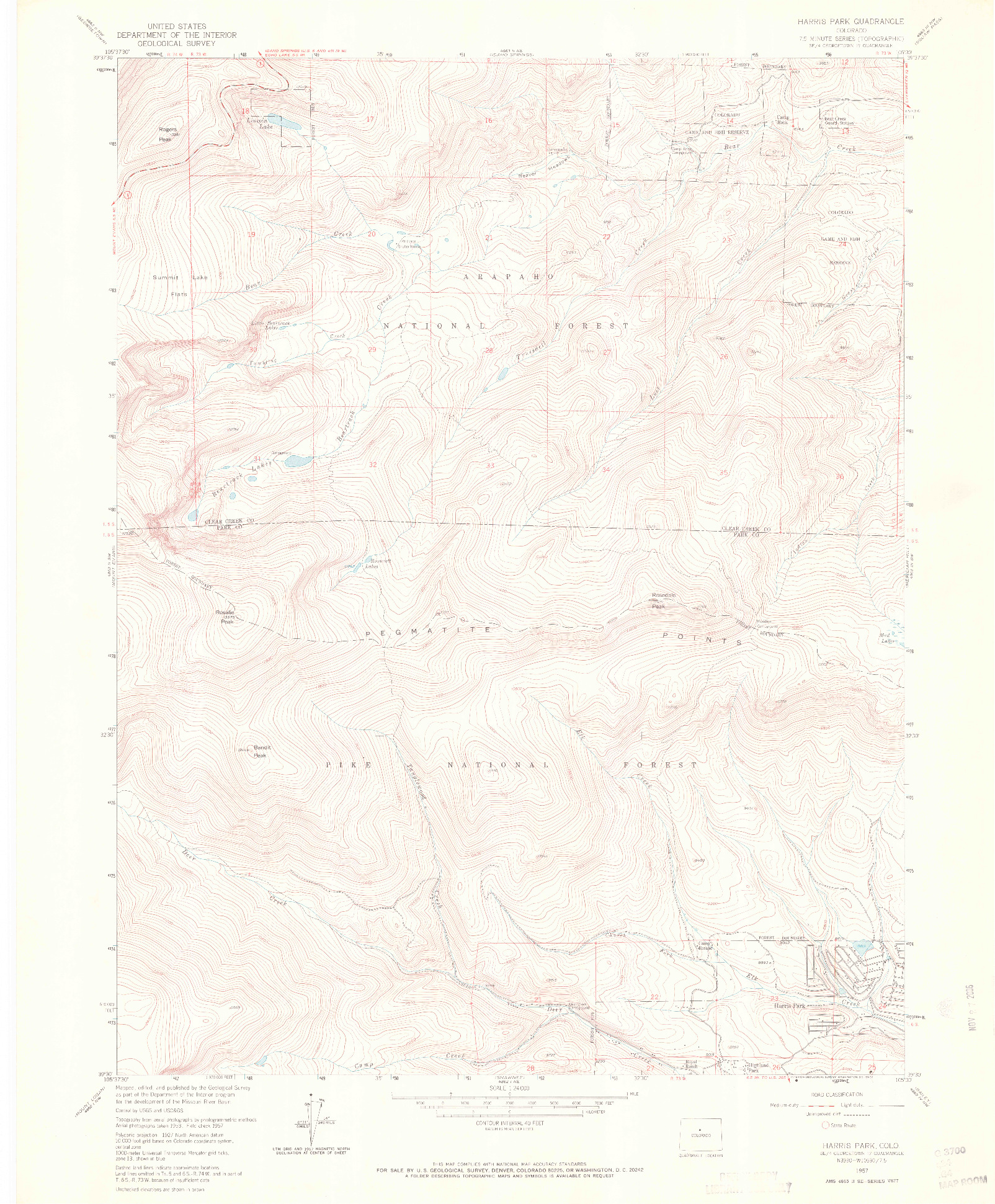 USGS 1:24000-SCALE QUADRANGLE FOR HARRIS PARK, CO 1957