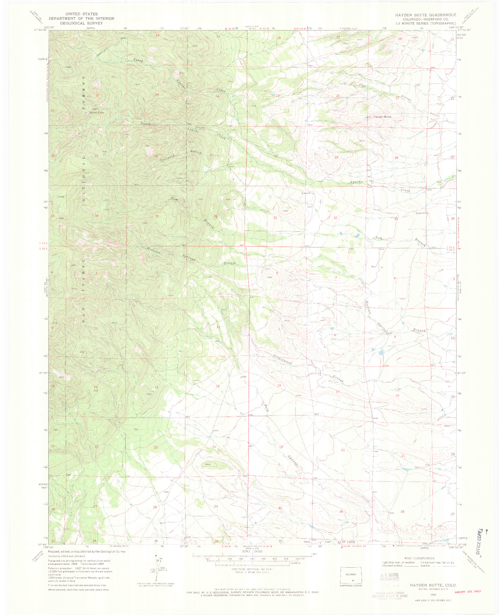 USGS 1:24000-SCALE QUADRANGLE FOR HAYDEN BUTTE, CO 1969