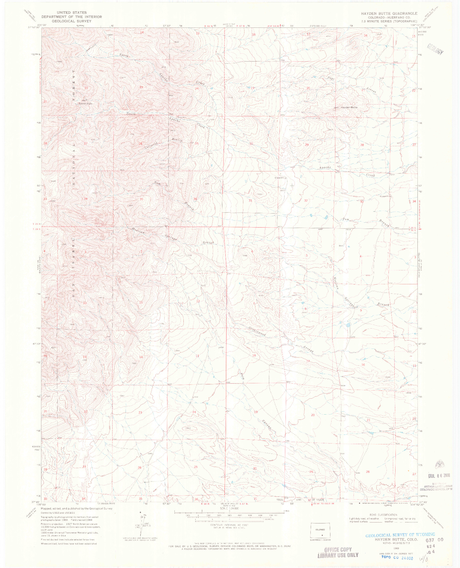 USGS 1:24000-SCALE QUADRANGLE FOR HAYDEN BUTTE, CO 1969