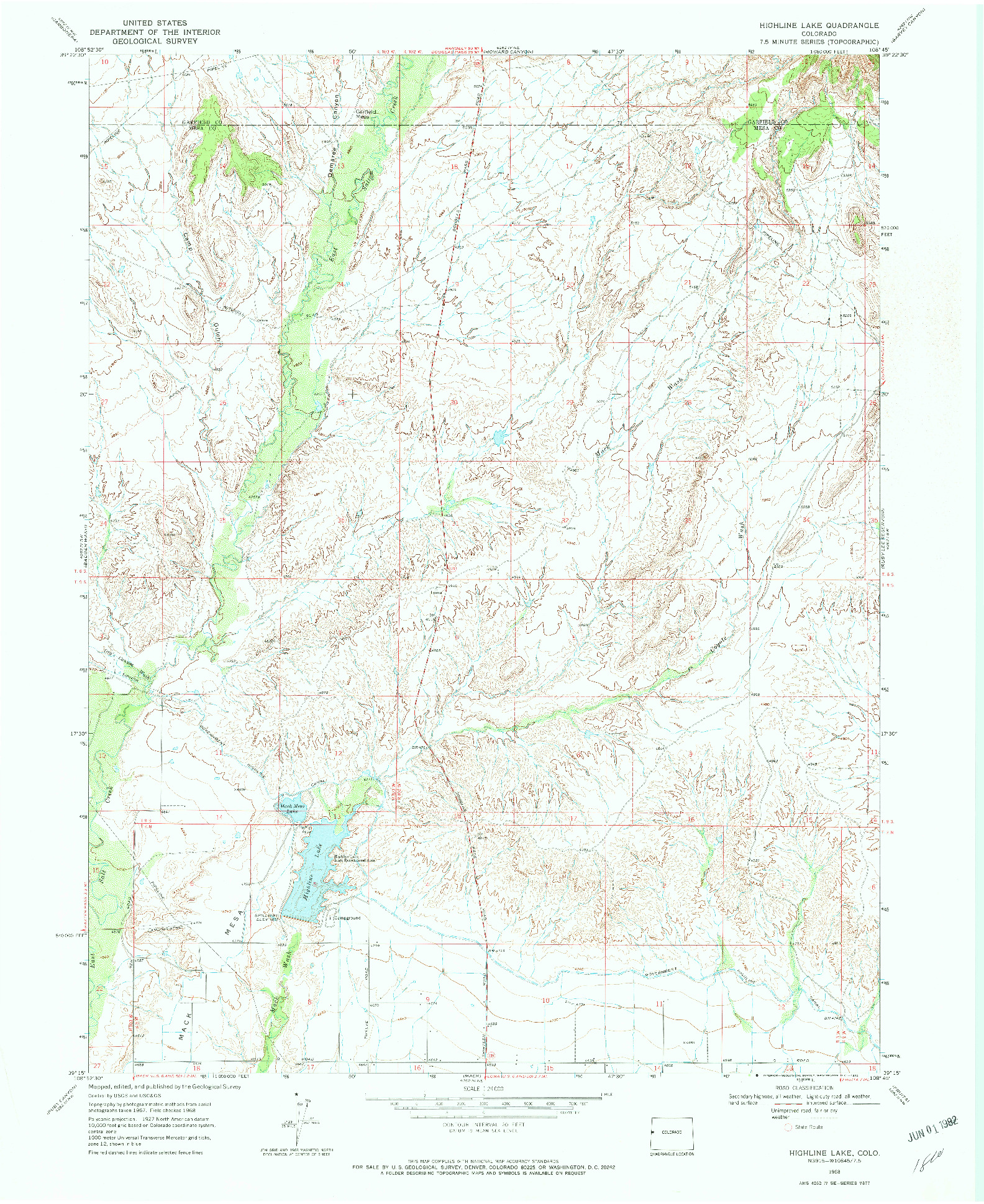 USGS 1:24000-SCALE QUADRANGLE FOR HIGHLINE LAKE, CO 1968