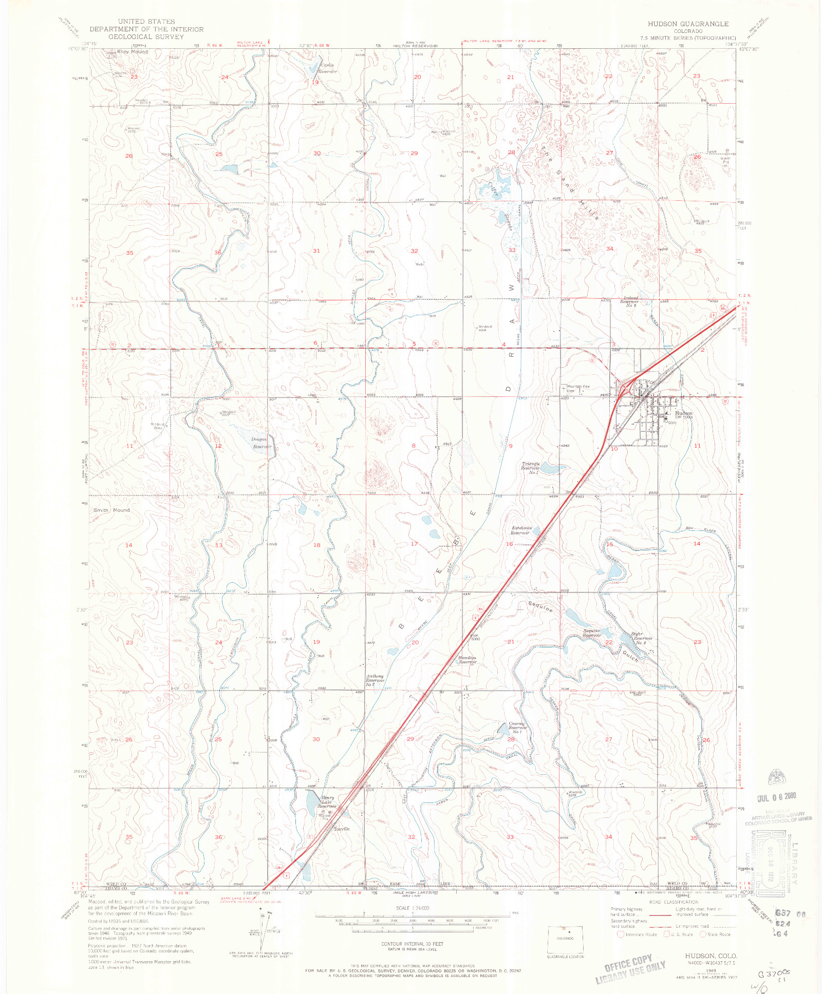 USGS 1:24000-SCALE QUADRANGLE FOR HUDSON, CO 1949