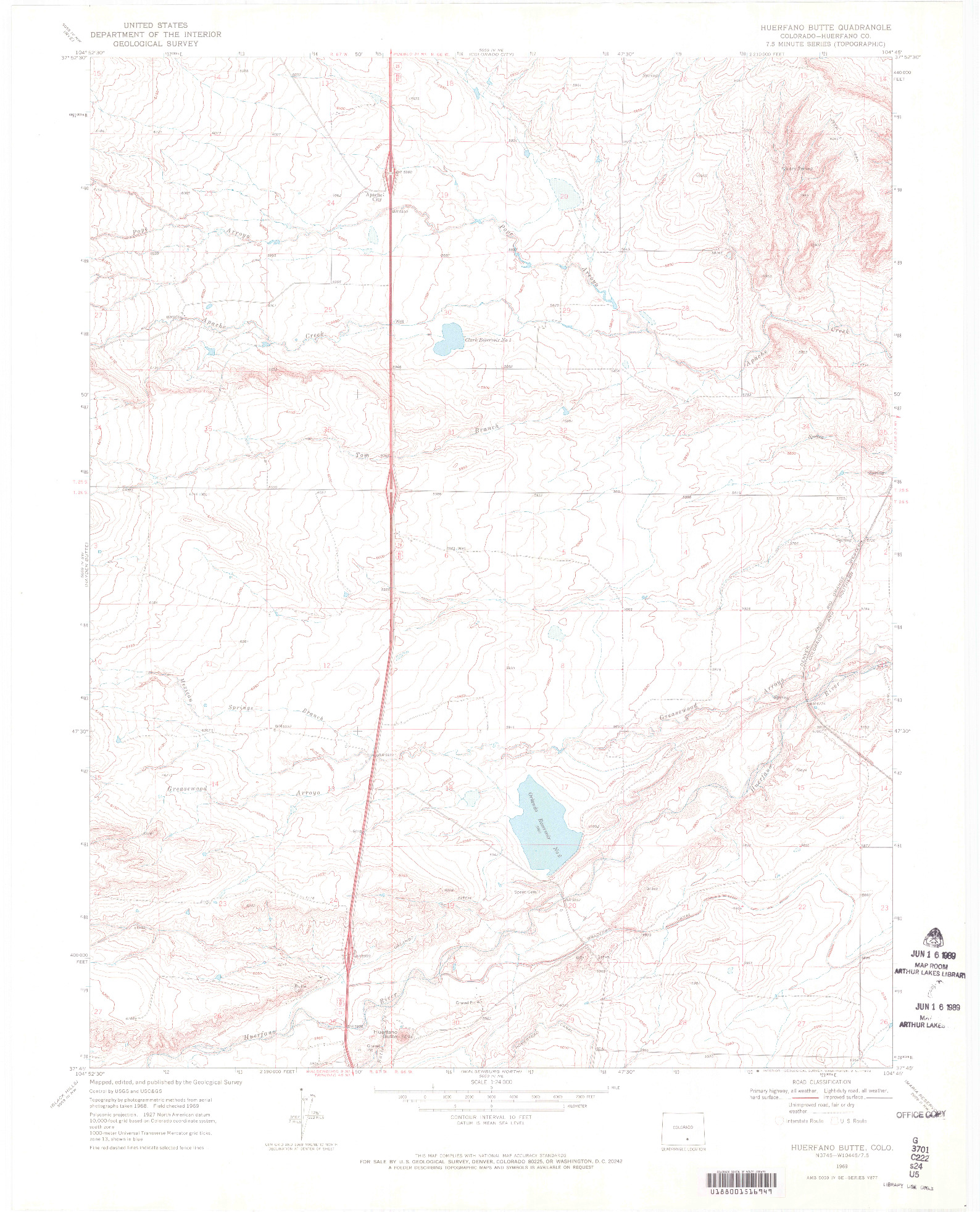 USGS 1:24000-SCALE QUADRANGLE FOR HUERFANO BUTTE, CO 1969