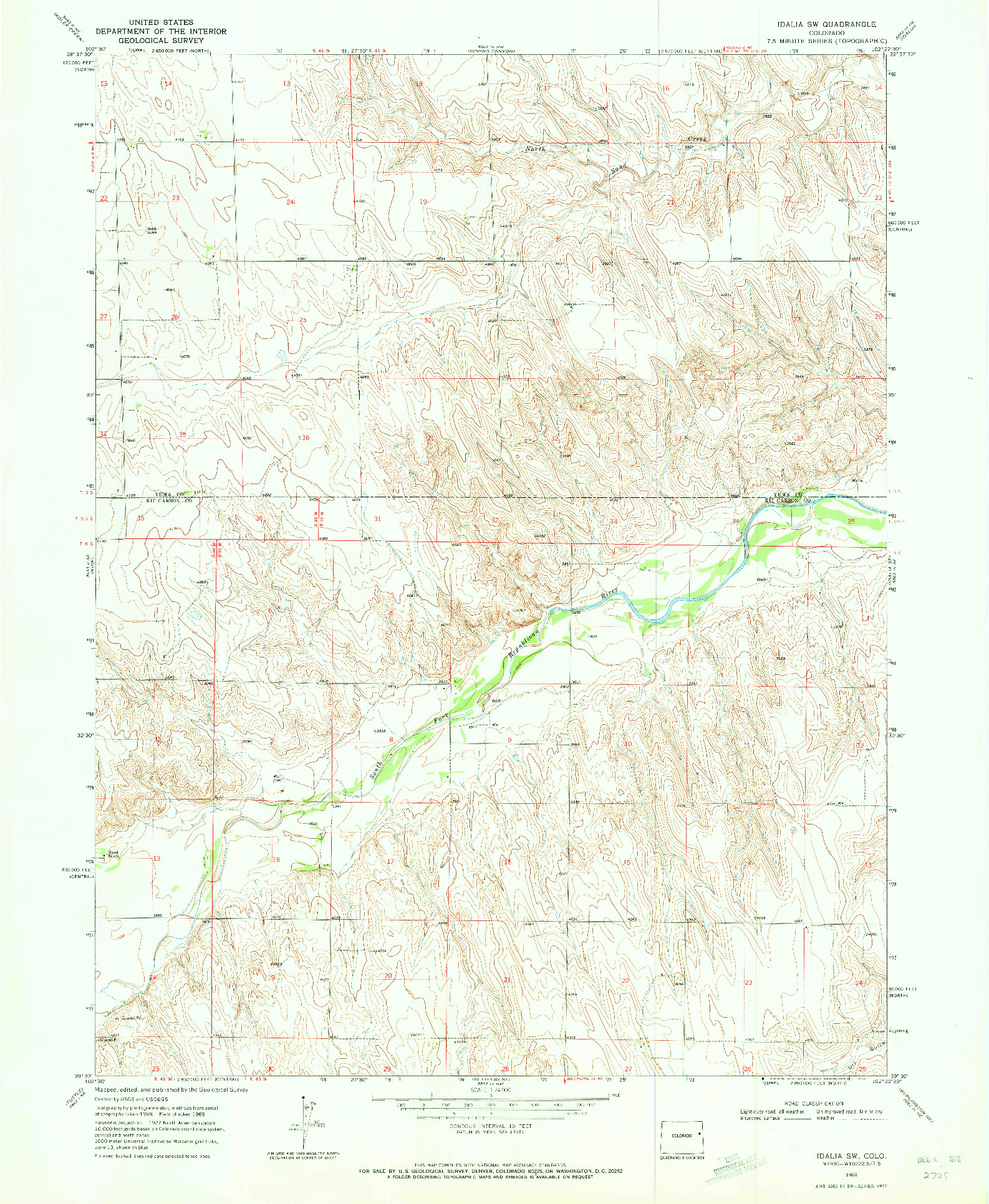USGS 1:24000-SCALE QUADRANGLE FOR IDALIA SW, CO 1969