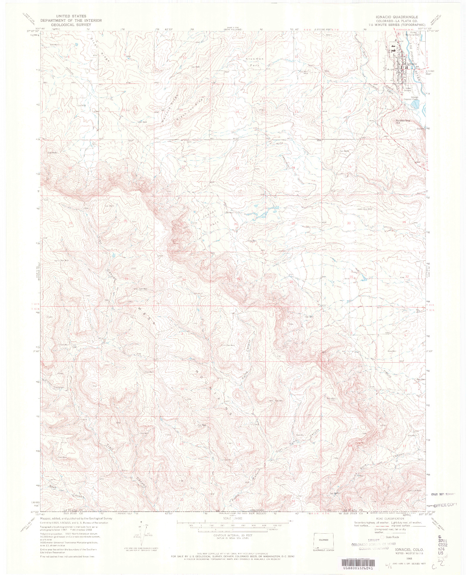 USGS 1:24000-SCALE QUADRANGLE FOR IGNACIO, CO 1968