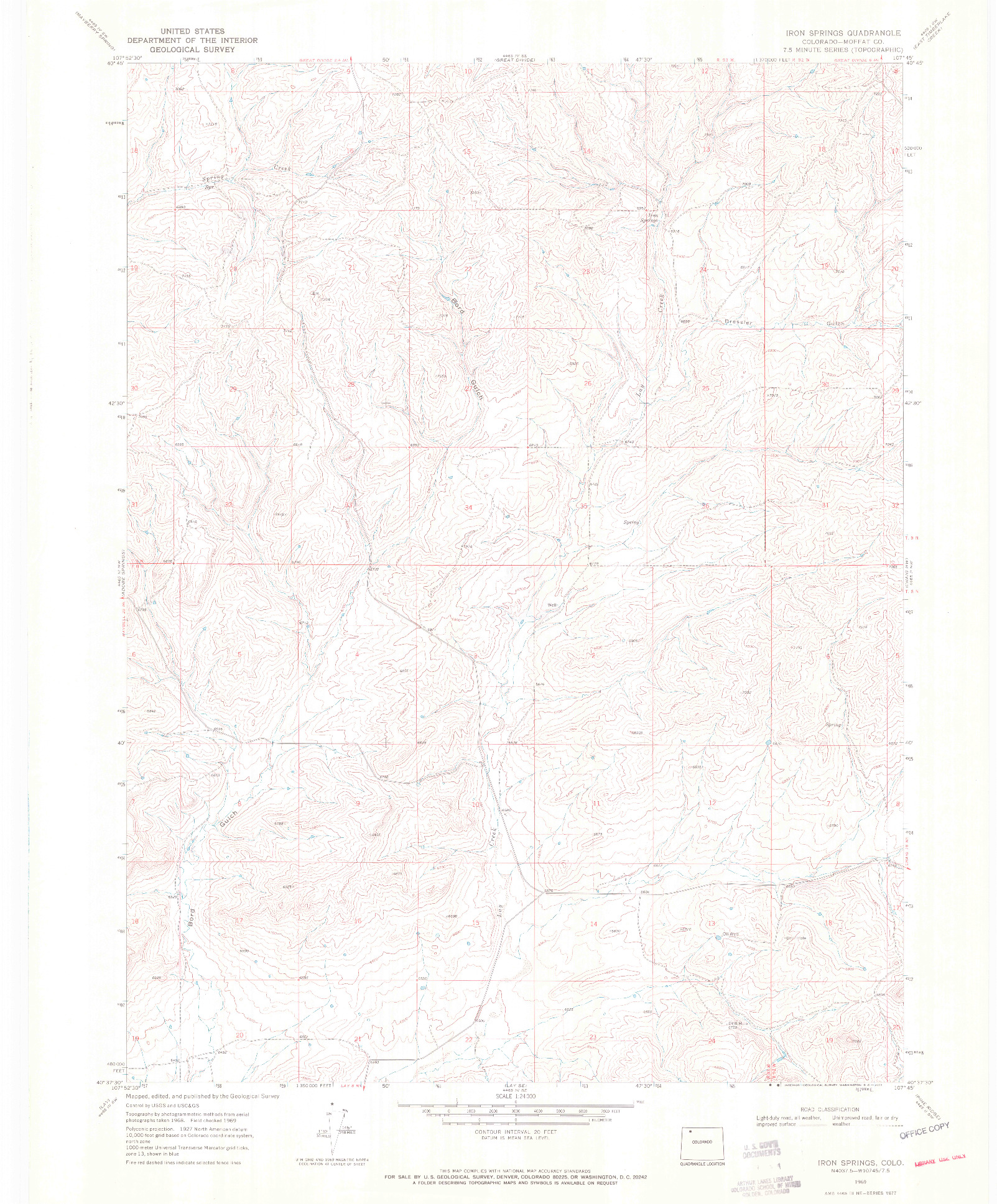 USGS 1:24000-SCALE QUADRANGLE FOR IRON SPRINGS, CO 1969