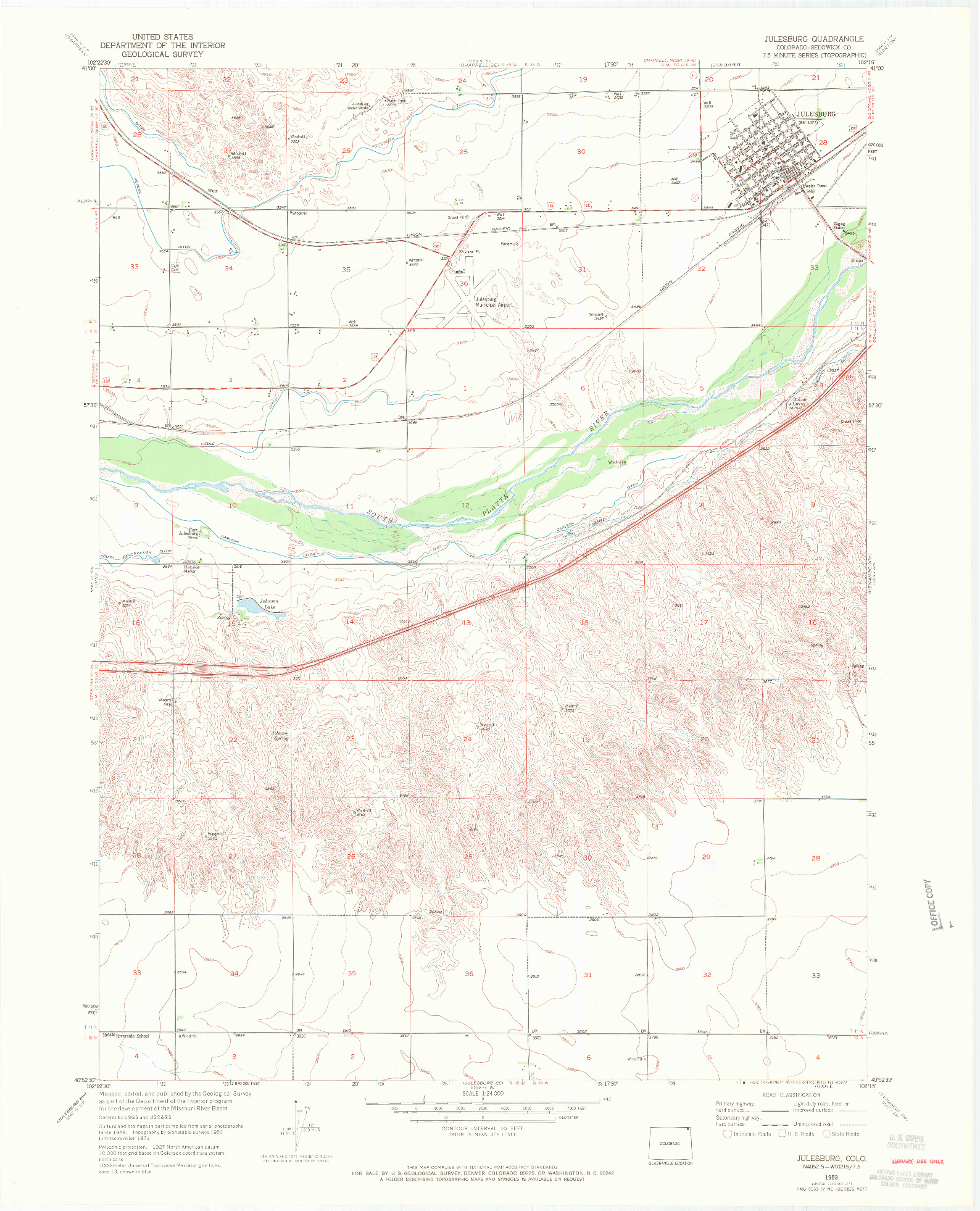 USGS 1:24000-SCALE QUADRANGLE FOR JULESBURG, CO 1953