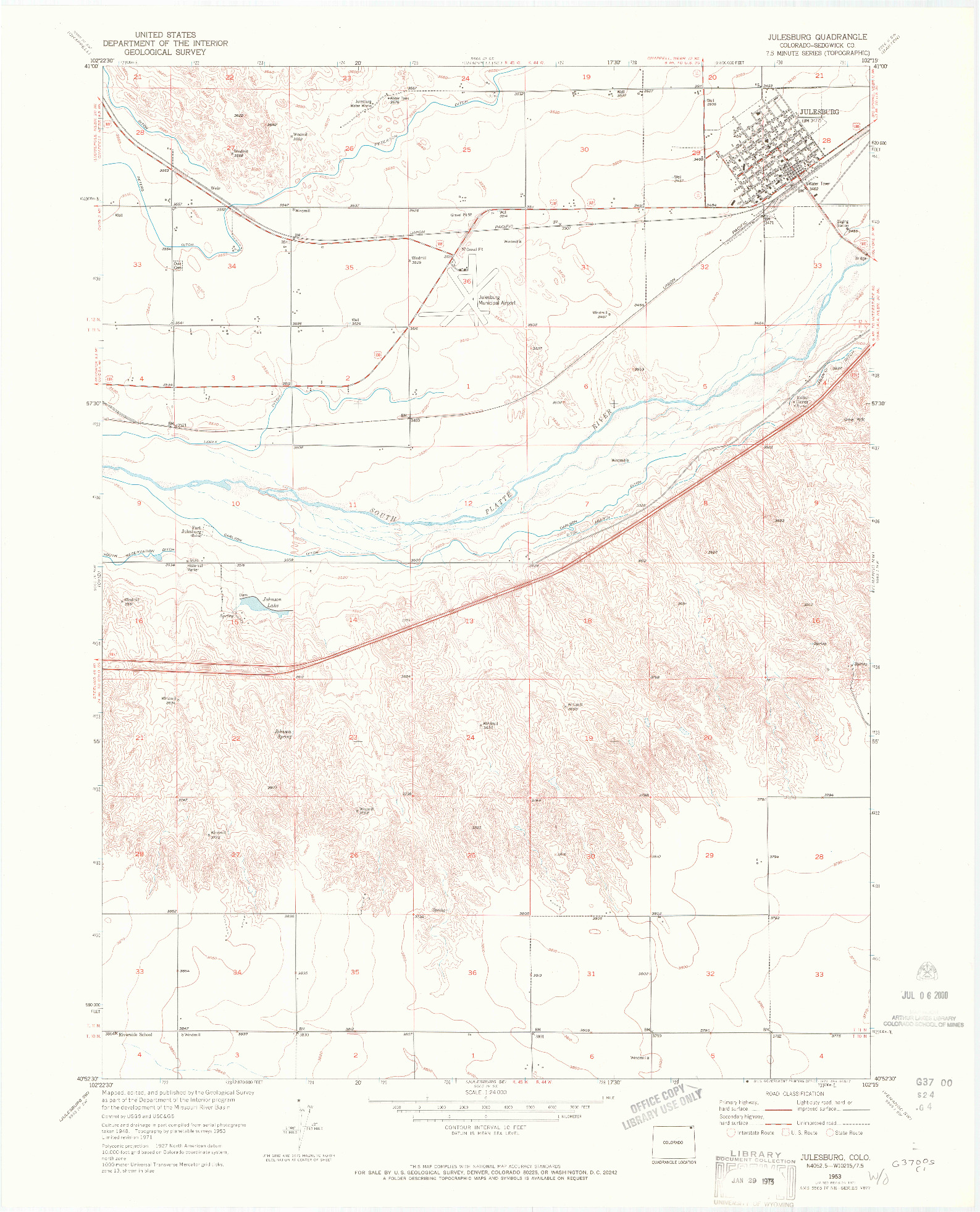 USGS 1:24000-SCALE QUADRANGLE FOR JULESBURG, CO 1953