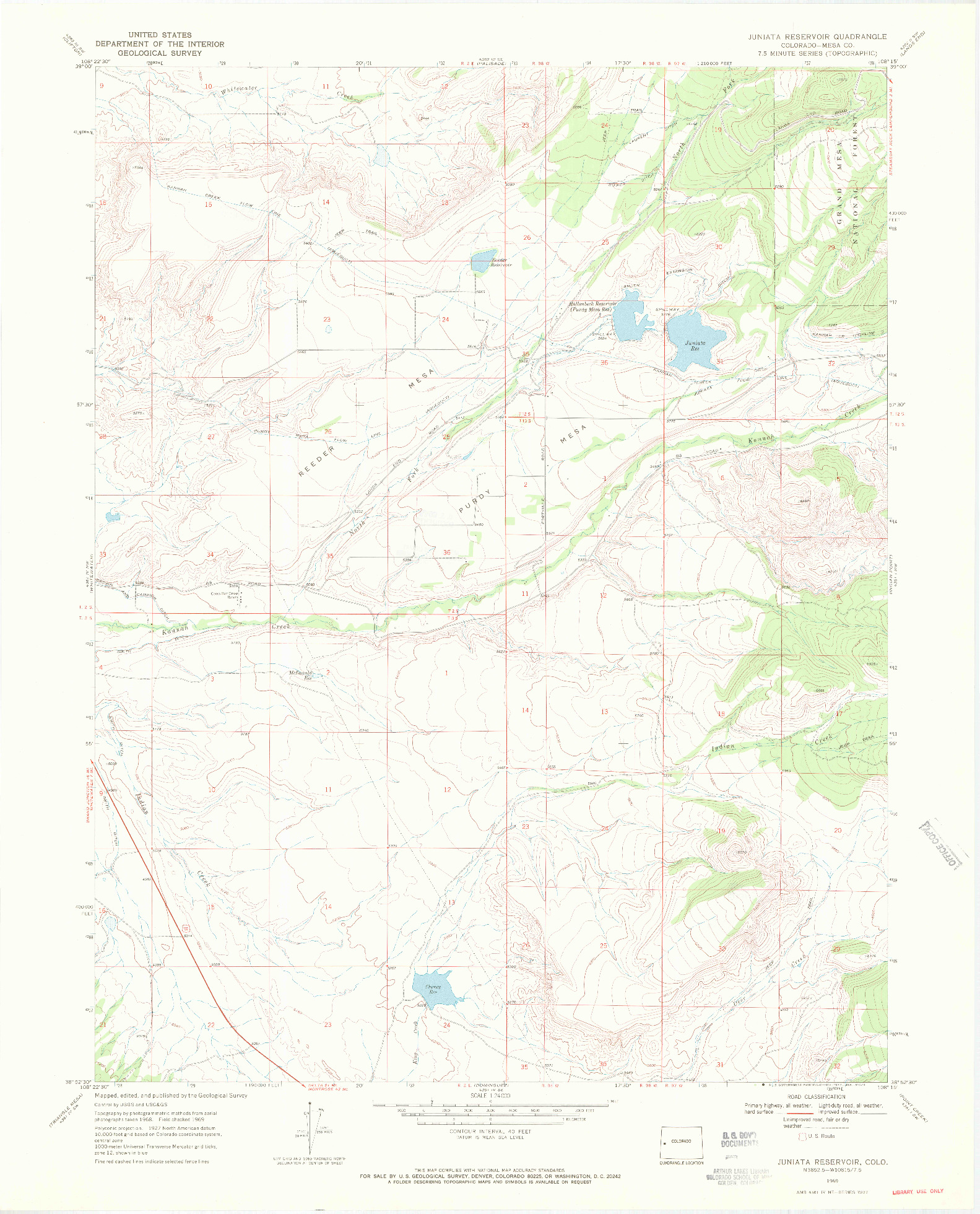 USGS 1:24000-SCALE QUADRANGLE FOR JUNIATA RESERVOIR, CO 1969