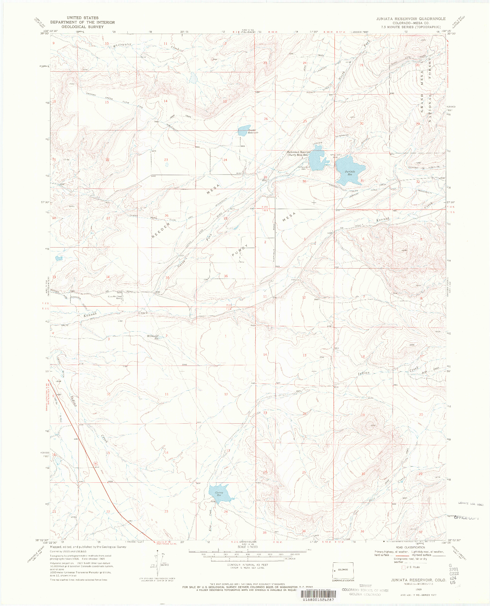 USGS 1:24000-SCALE QUADRANGLE FOR JUNIATA RESERVOIR, CO 1969