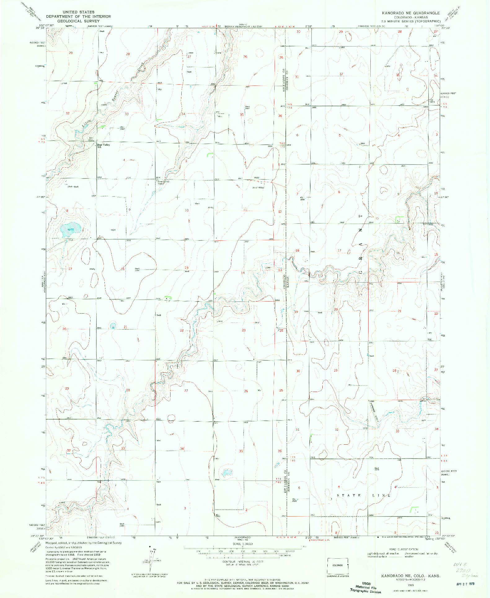 USGS 1:24000-SCALE QUADRANGLE FOR KANORADO NE, CO 1969