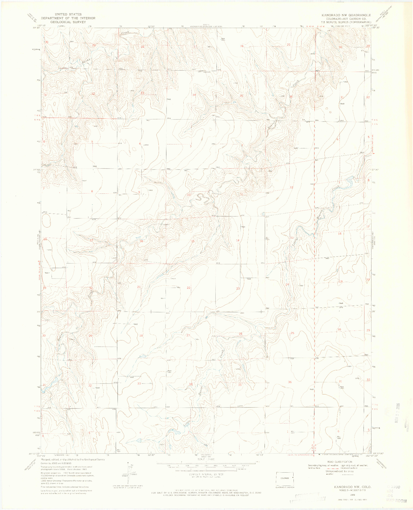 USGS 1:24000-SCALE QUADRANGLE FOR KANORADO NW, CO 1969