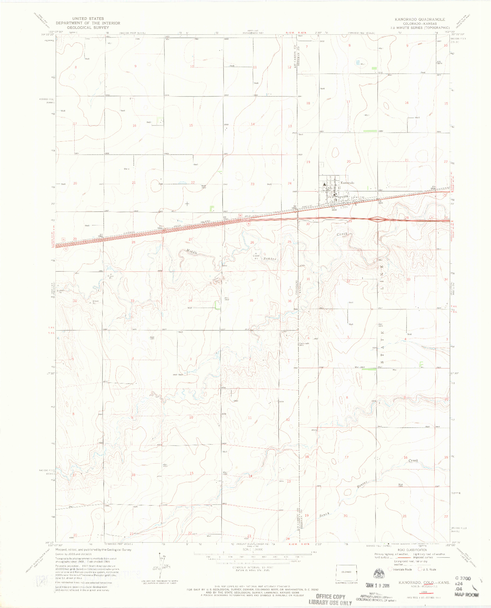 USGS 1:24000-SCALE QUADRANGLE FOR KANORADO, CO 1969