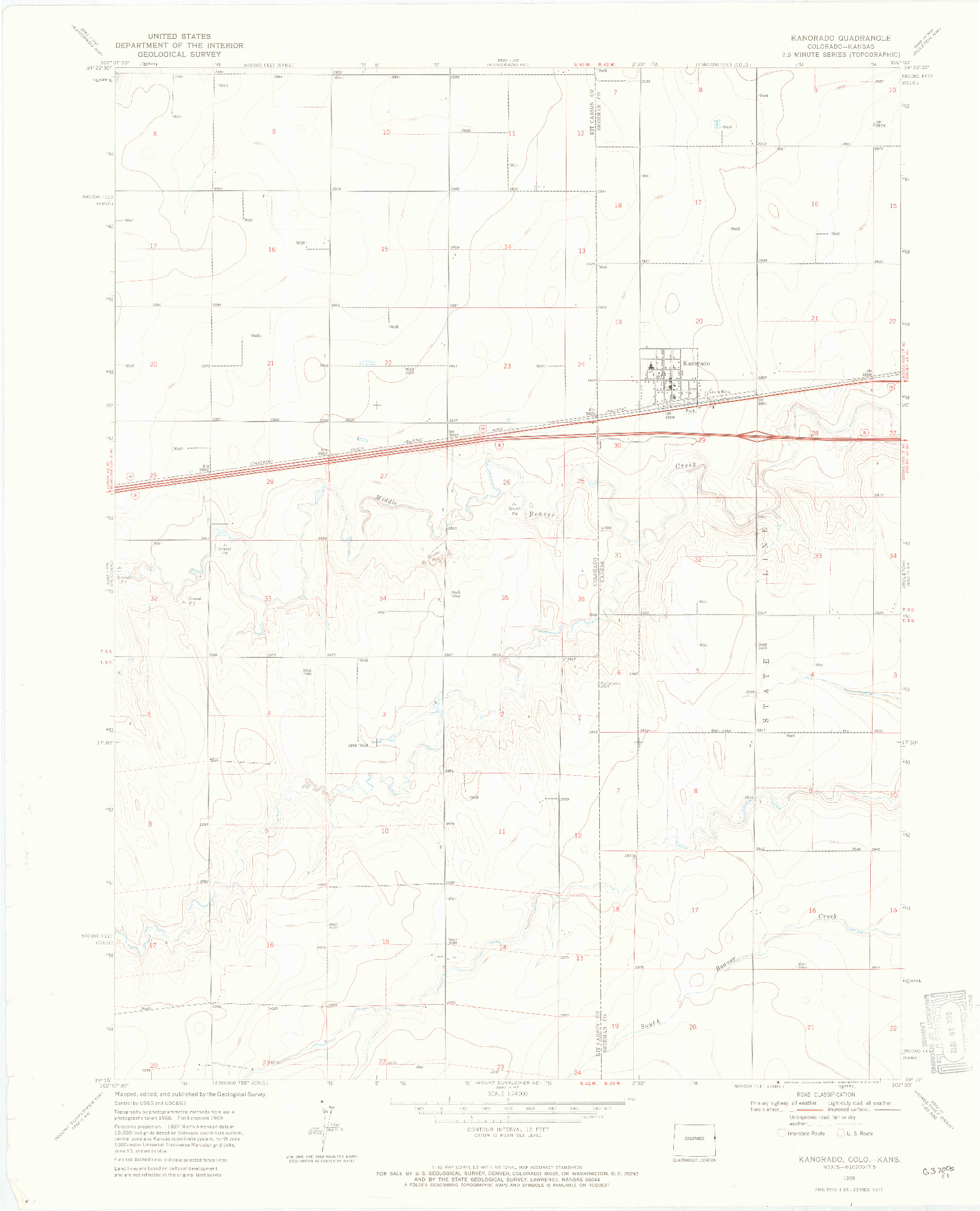 USGS 1:24000-SCALE QUADRANGLE FOR KANORADO, CO 1969