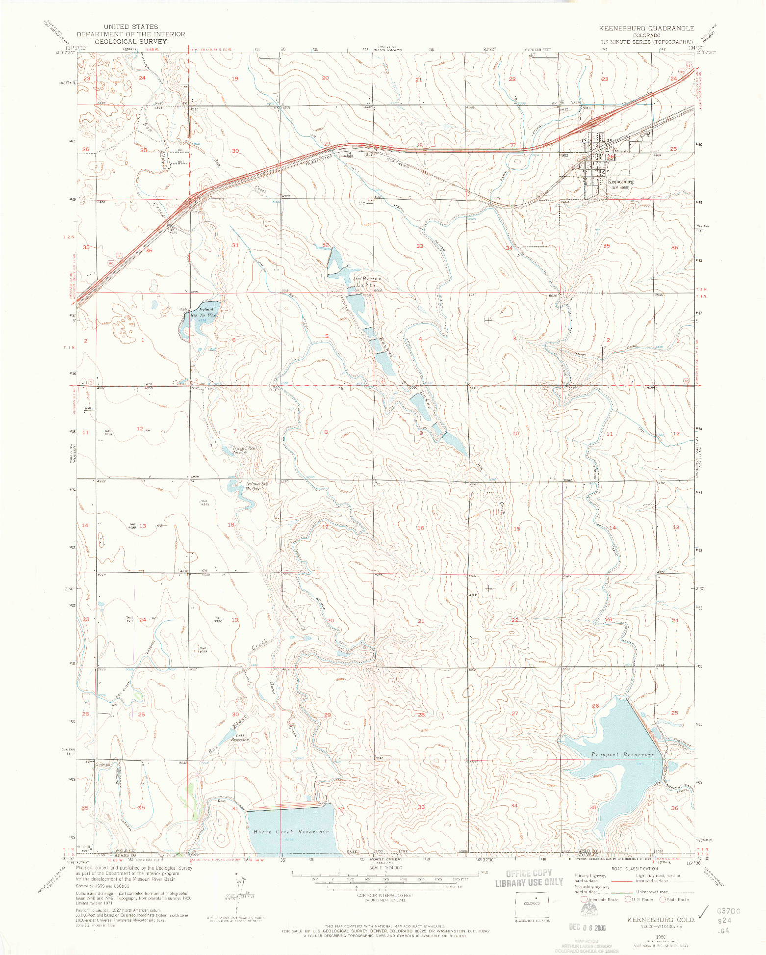 USGS 1:24000-SCALE QUADRANGLE FOR KEENESBURG, CO 1950