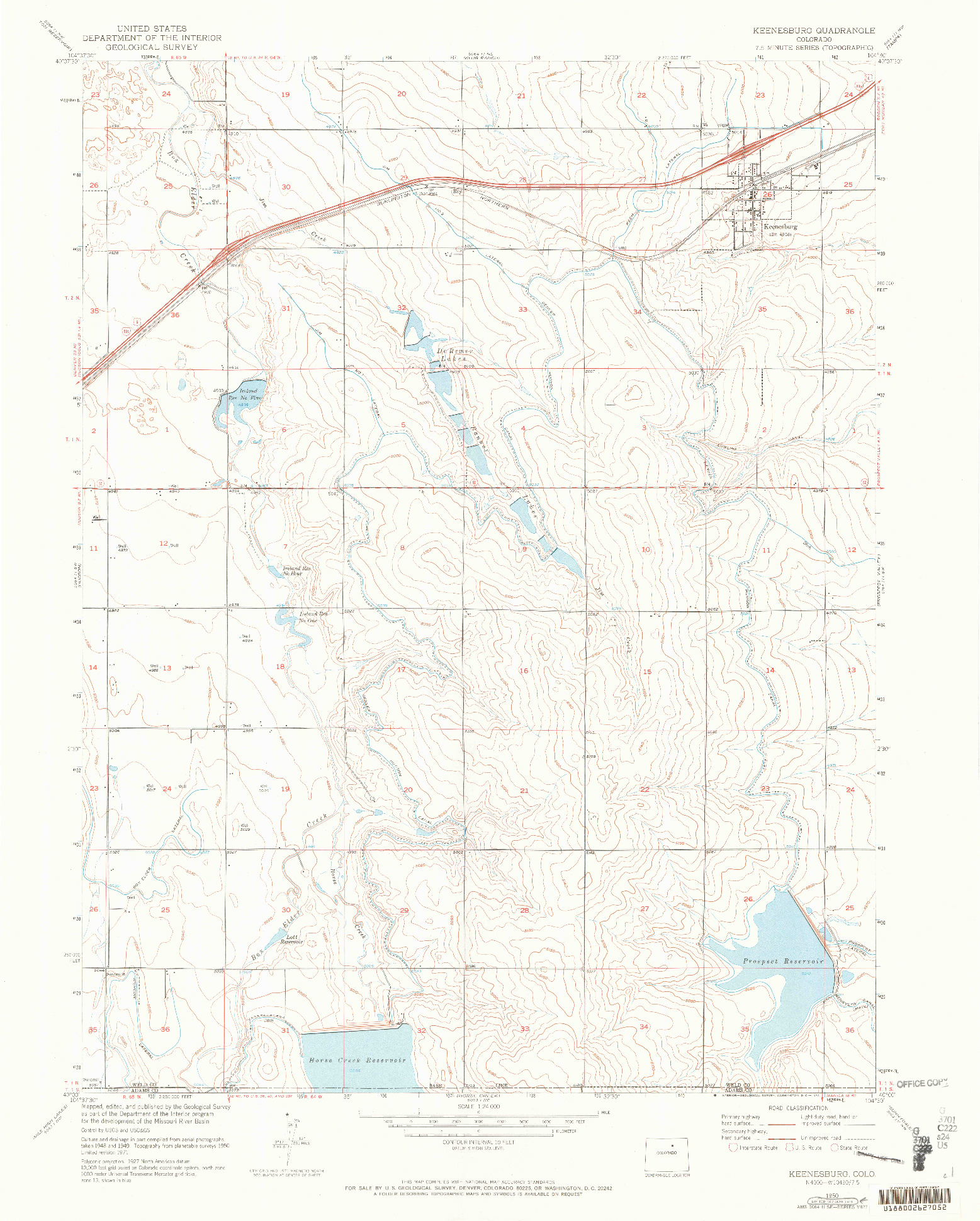 USGS 1:24000-SCALE QUADRANGLE FOR KEENESBURG, CO 1950