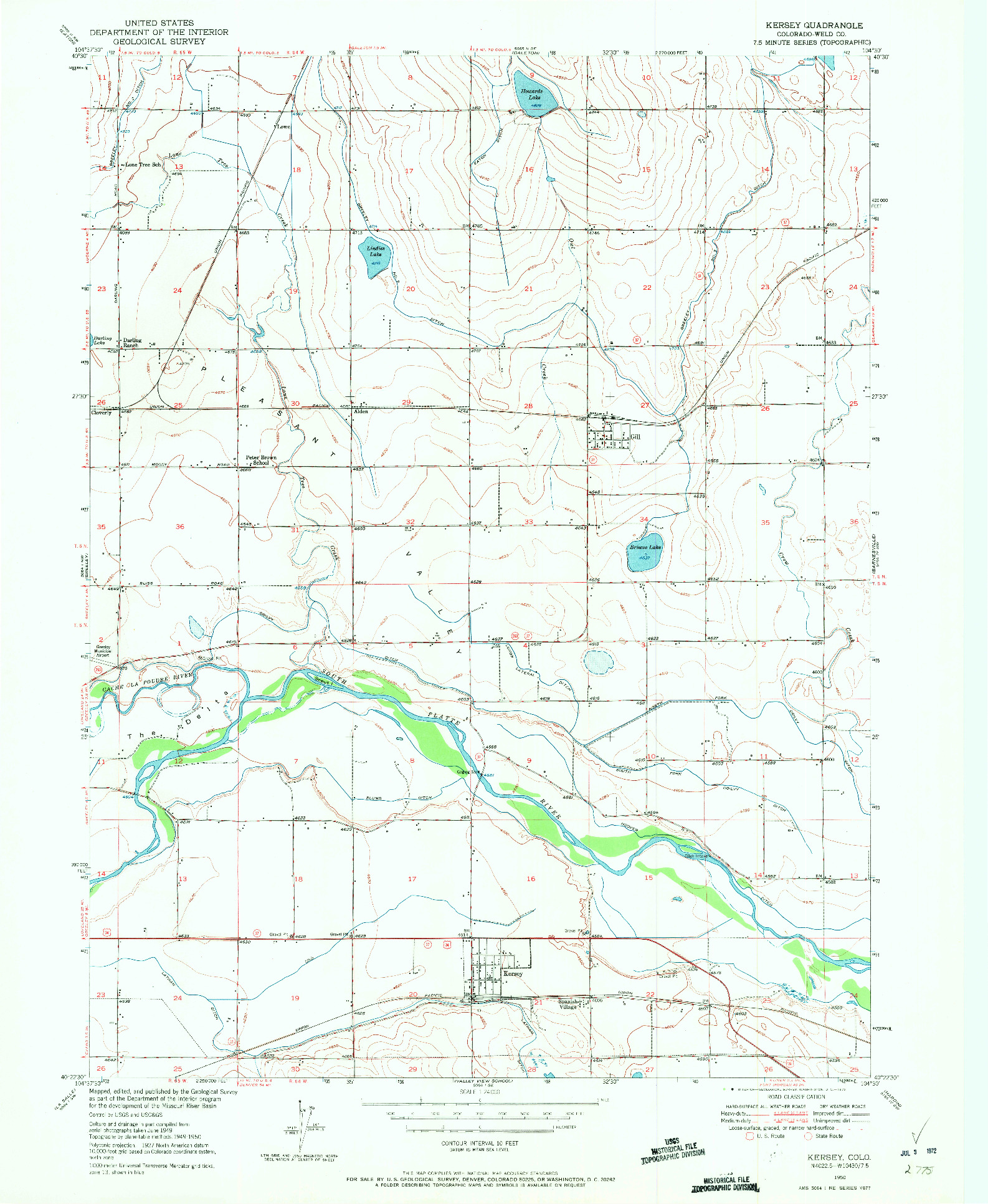 USGS 1:24000-SCALE QUADRANGLE FOR KERSEY, CO 1950