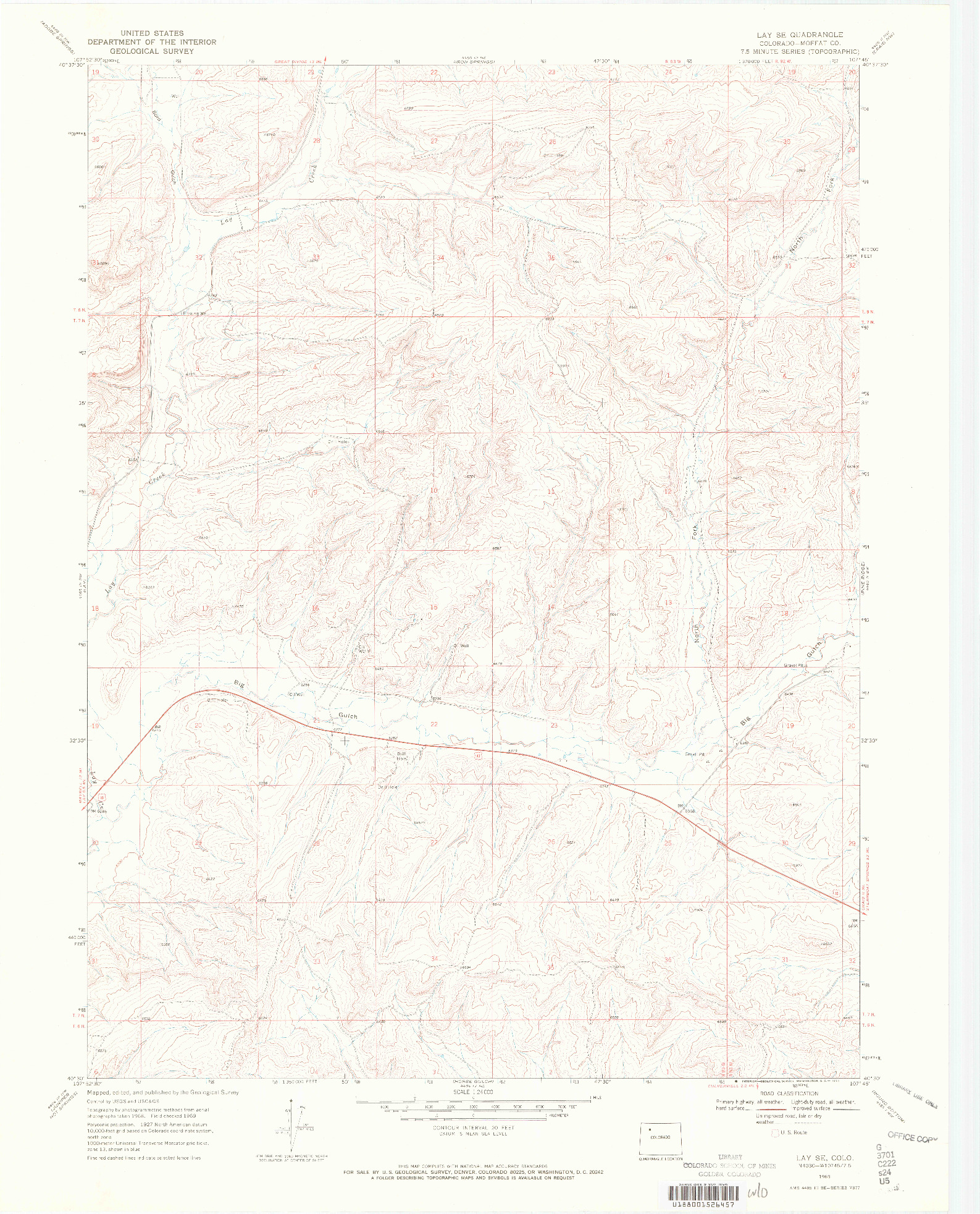 USGS 1:24000-SCALE QUADRANGLE FOR LAY SE, CO 1969