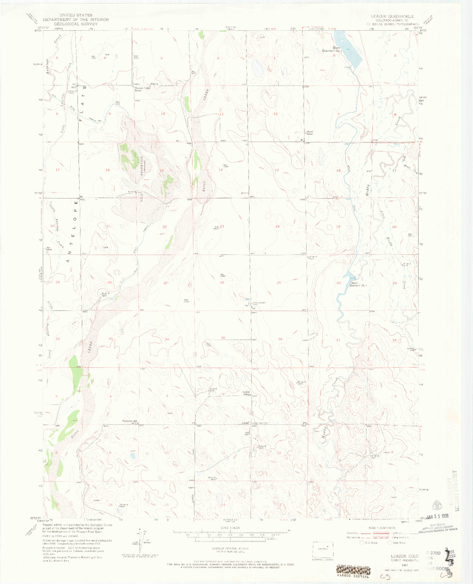 USGS 1:24000-SCALE QUADRANGLE FOR LEADER, CO 1951