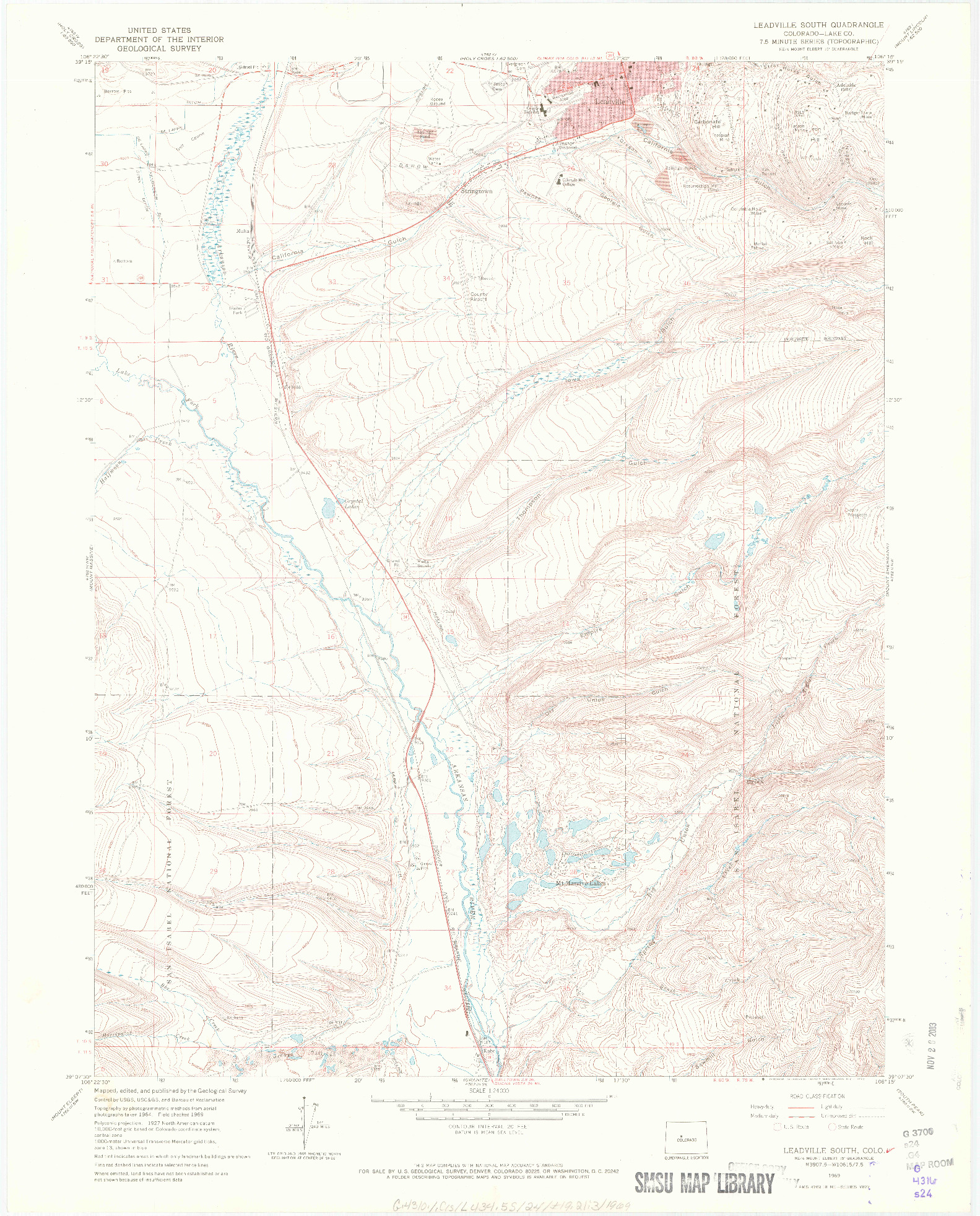 USGS 1:24000-SCALE QUADRANGLE FOR LEADVILLE SOUTH, CO 1969