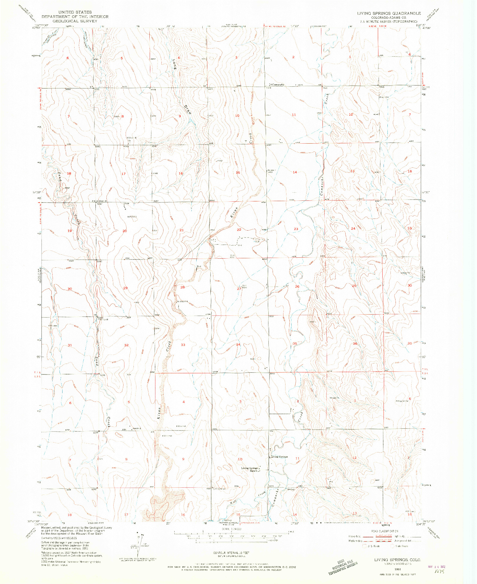 USGS 1:24000-SCALE QUADRANGLE FOR LIVING SPRINGS, CO 1951