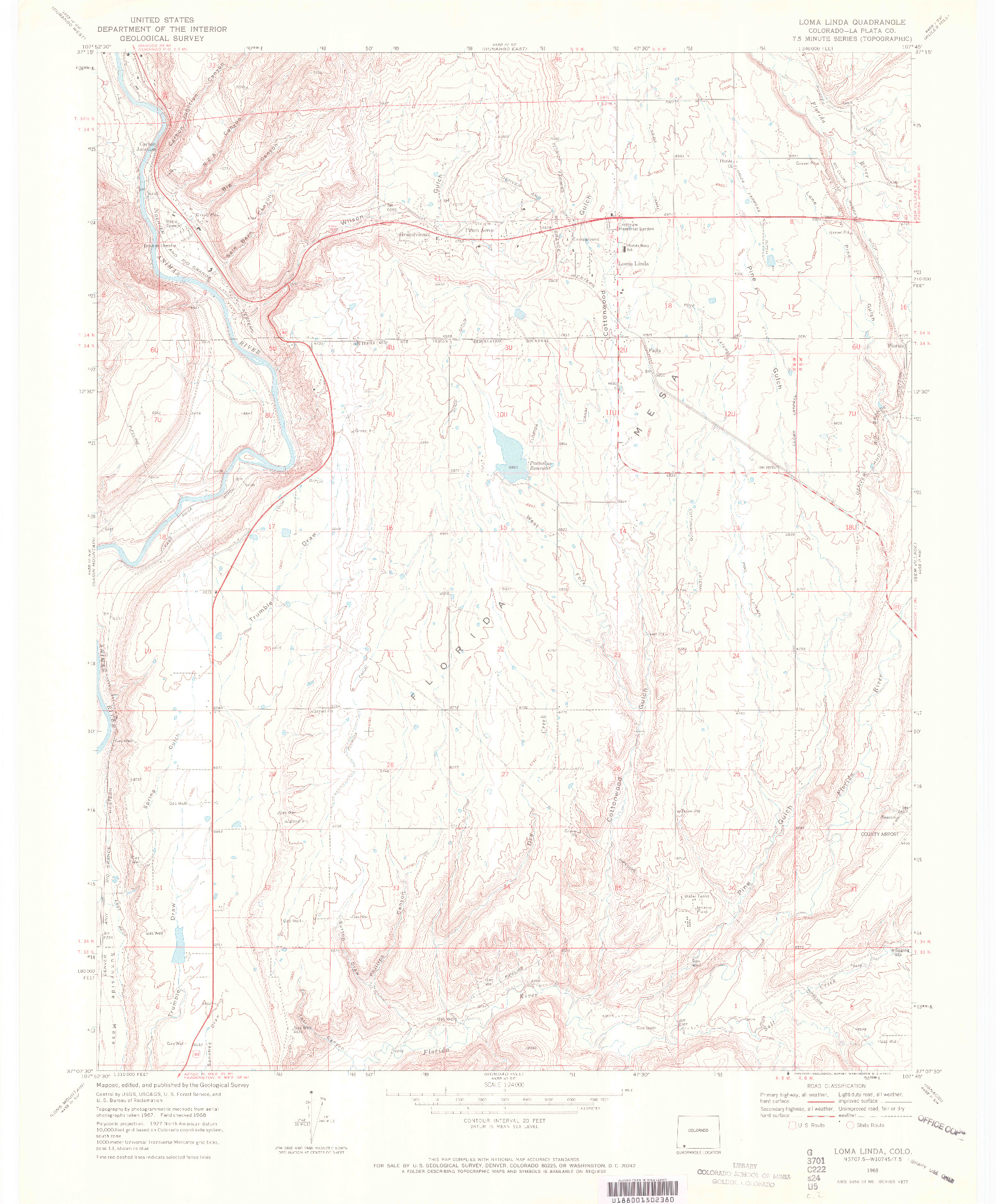 USGS 1:24000-SCALE QUADRANGLE FOR LOMA LINDA, CO 1968