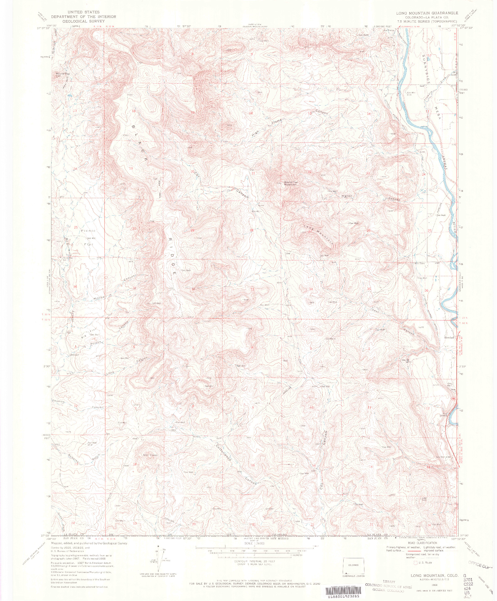 USGS 1:24000-SCALE QUADRANGLE FOR LONG MOUNTAIN, CO 1968
