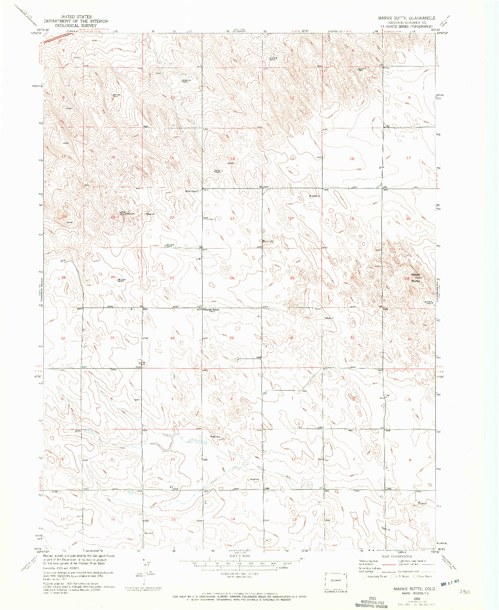 USGS 1:24000-SCALE QUADRANGLE FOR MARKS BUTTE, CO 1952