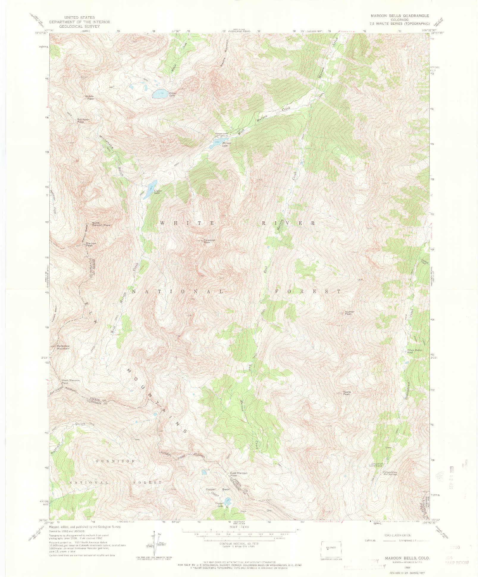 USGS 1:24000-SCALE QUADRANGLE FOR MAROON BELLS, CO 1960