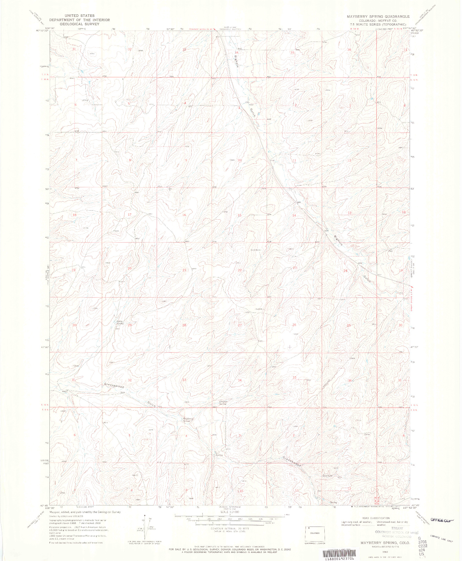 USGS 1:24000-SCALE QUADRANGLE FOR MAYBERRY SPRING, CO 1969