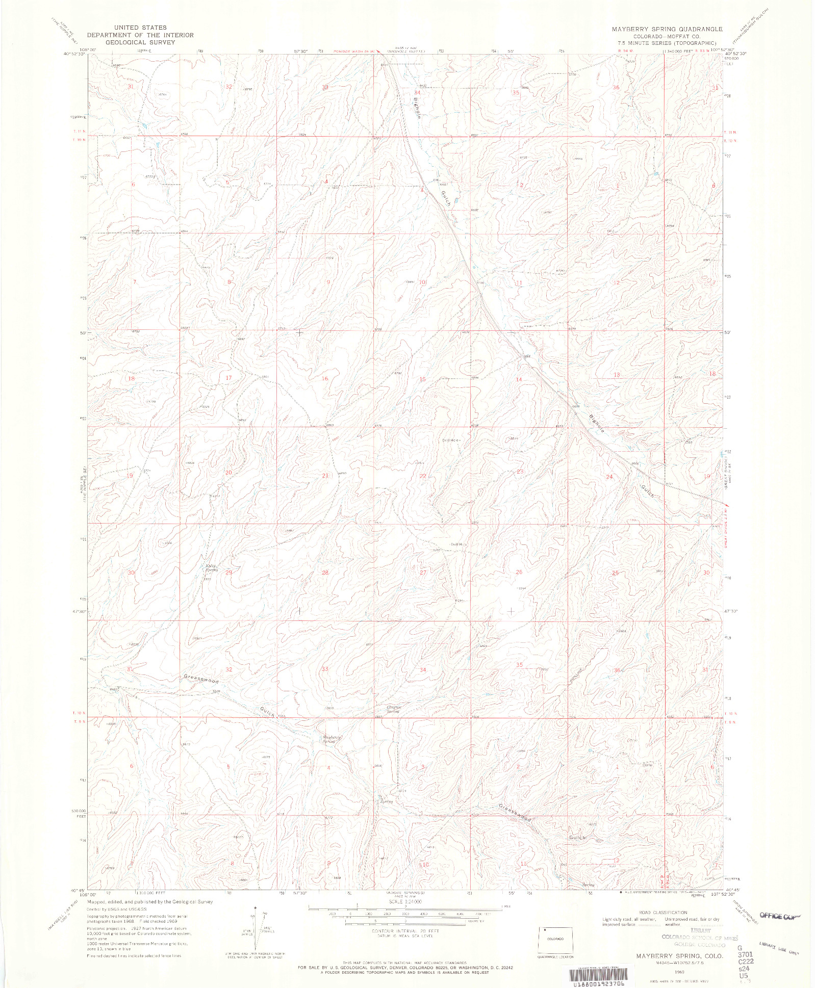 USGS 1:24000-SCALE QUADRANGLE FOR MAYBERRY SPRING, CO 1969