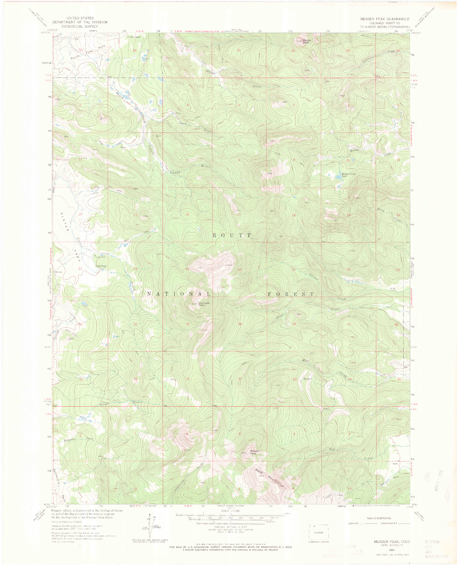 USGS 1:24000-SCALE QUADRANGLE FOR MEADEN PEAK, CO 1962