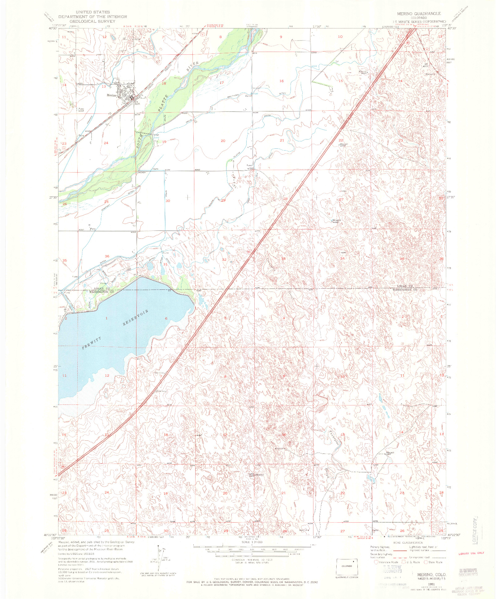 USGS 1:24000-SCALE QUADRANGLE FOR MERINO, CO 1951
