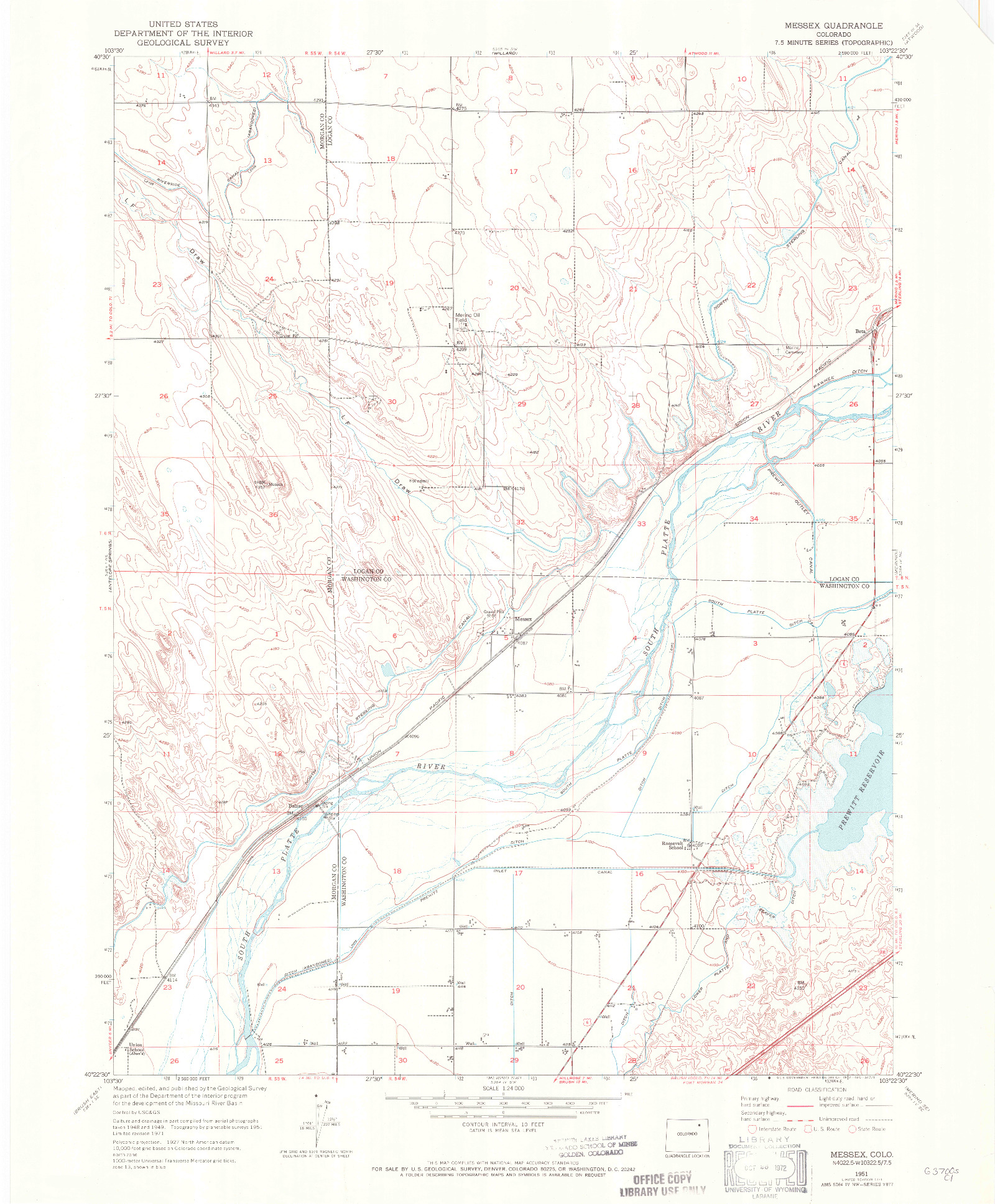 USGS 1:24000-SCALE QUADRANGLE FOR MESSEX, CO 1951