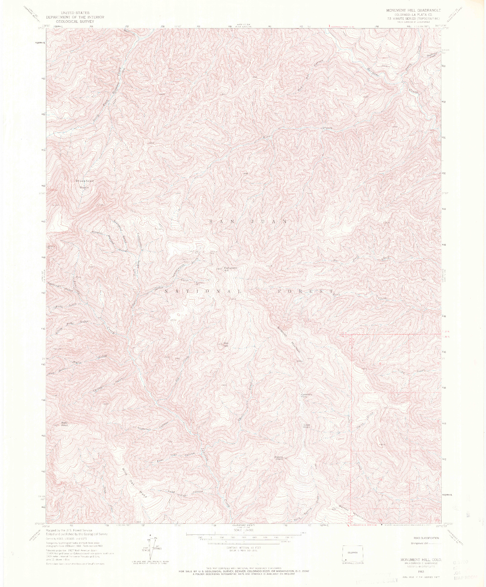 USGS 1:24000-SCALE QUADRANGLE FOR MONUMENT HILL, CO 1963