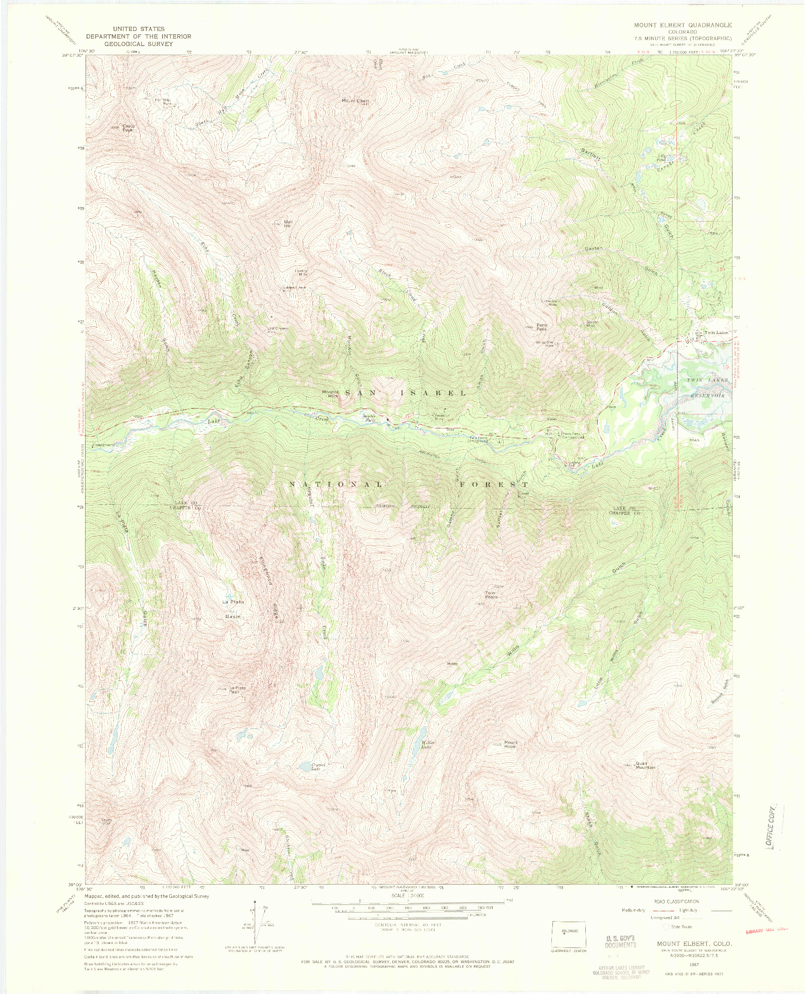 USGS 1:24000-SCALE QUADRANGLE FOR MOUNT ELBERT, CO 1967