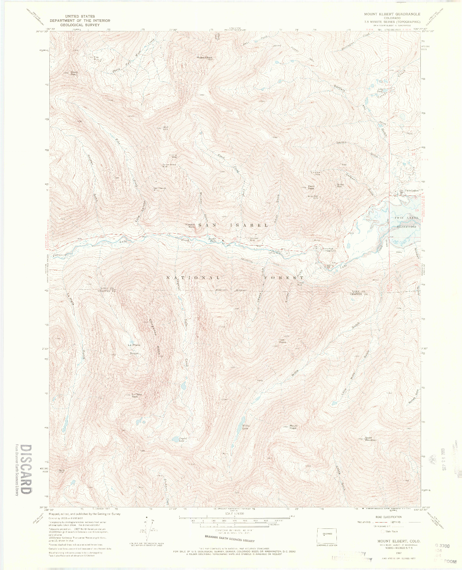 USGS 1:24000-SCALE QUADRANGLE FOR MOUNT ELBERT, CO 1967