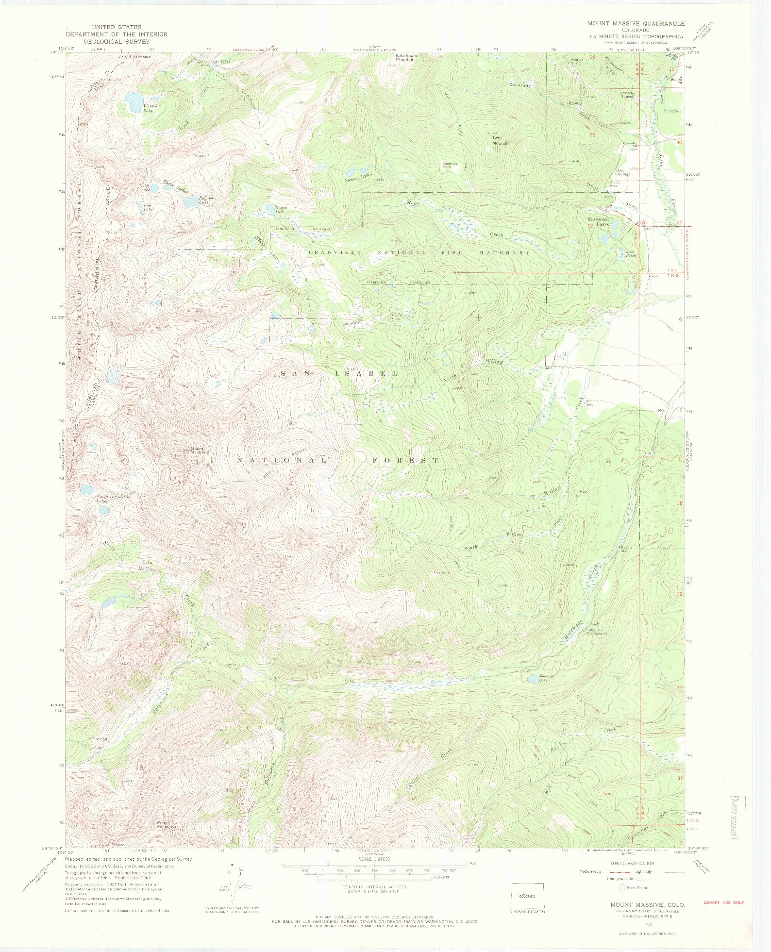 USGS 1:24000-SCALE QUADRANGLE FOR MOUNT MASSIVE, CO 1967