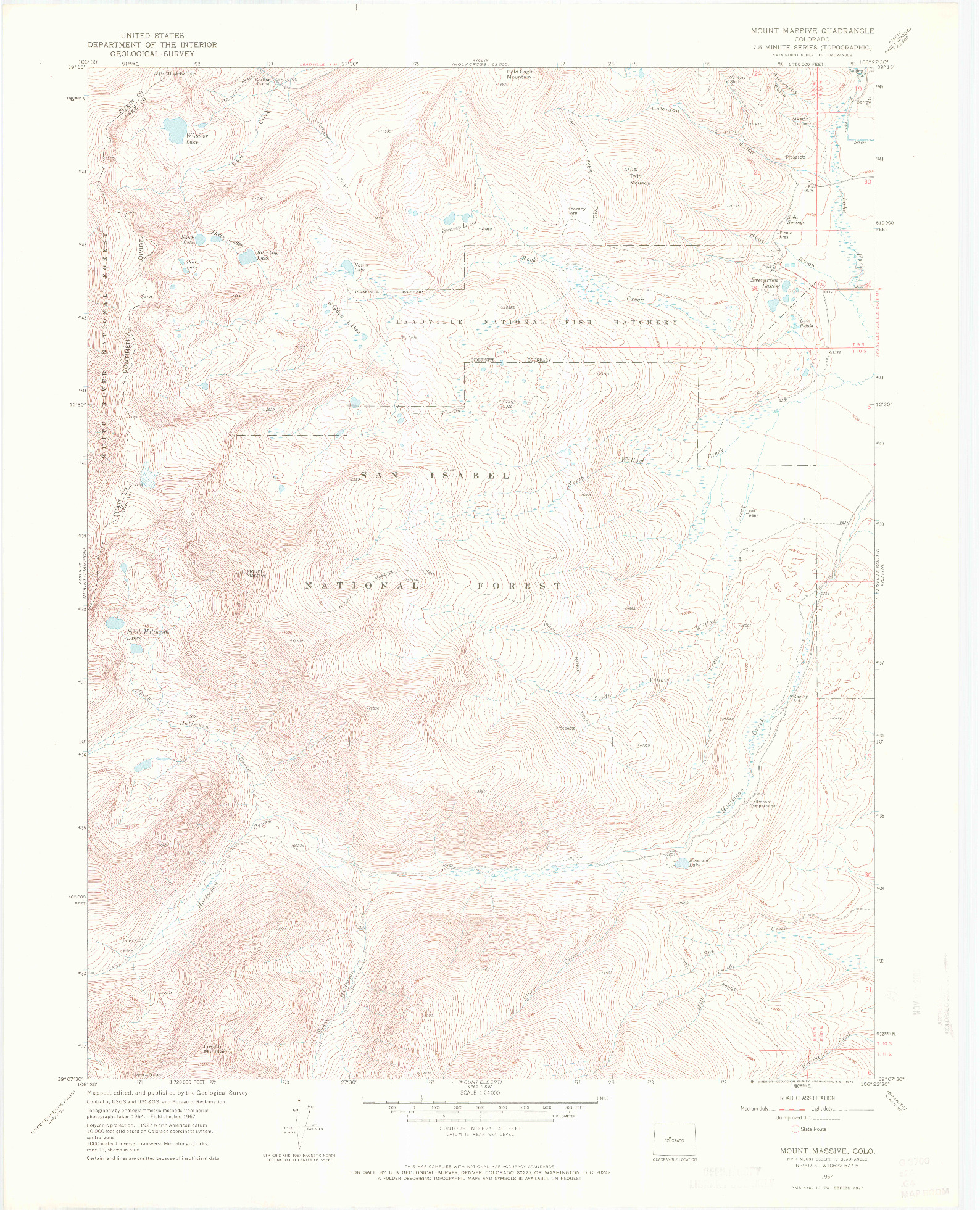 USGS 1:24000-SCALE QUADRANGLE FOR MOUNT MASSIVE, CO 1967